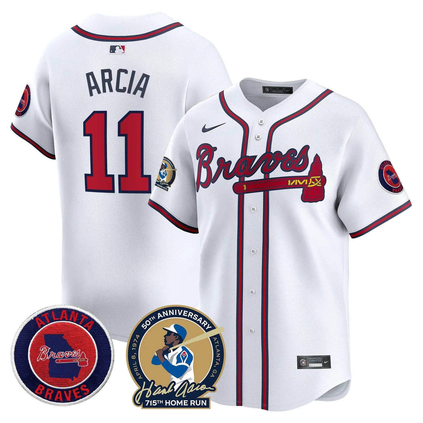 ATL Hank Aaron 715th Home Run Patch Vapor Premier Limited Jersey - Stitched by Atlanta Braves