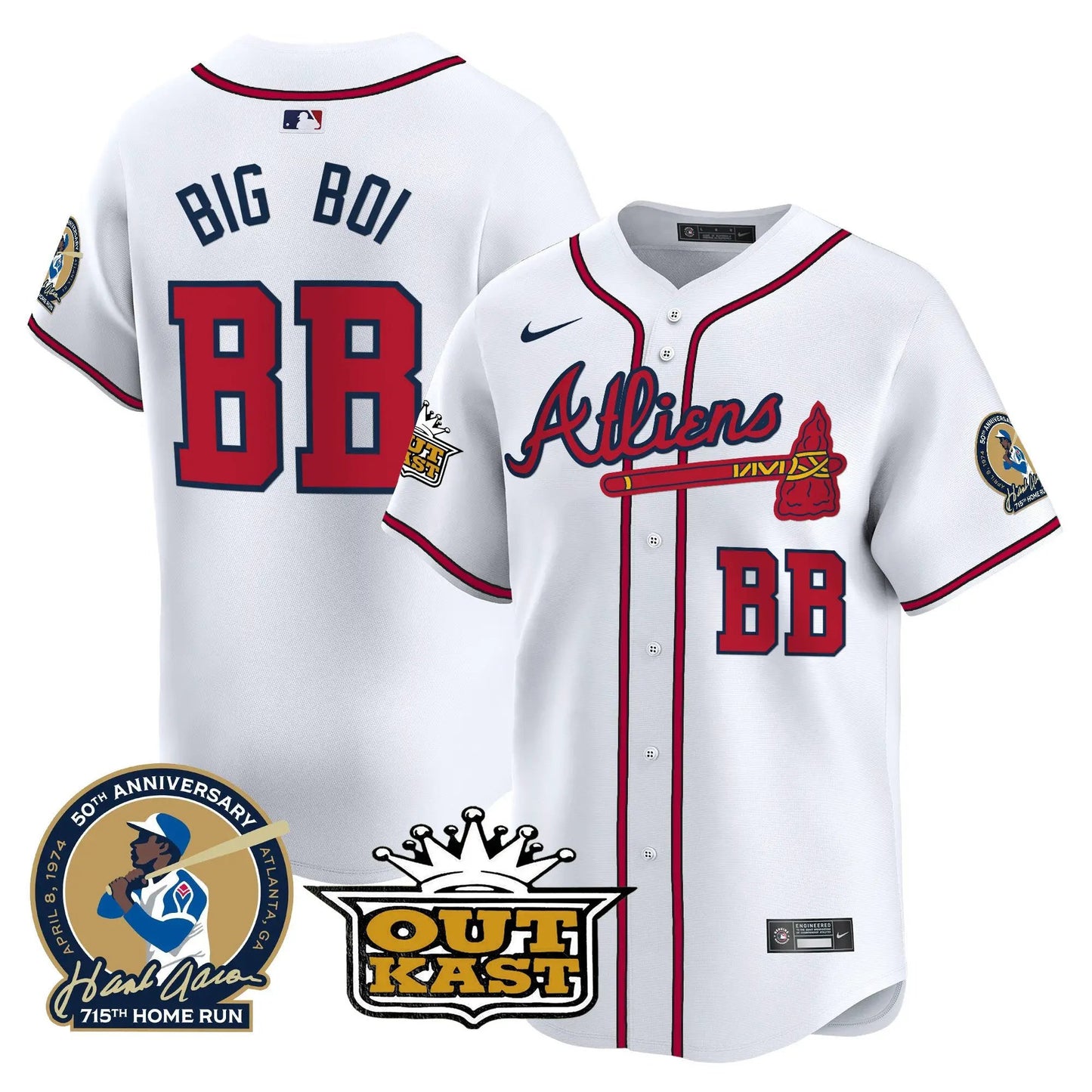 ATL Atliens & Hank Aaron Patch Vapor Premier Limited Jersey - Stitched by Atlanta Braves