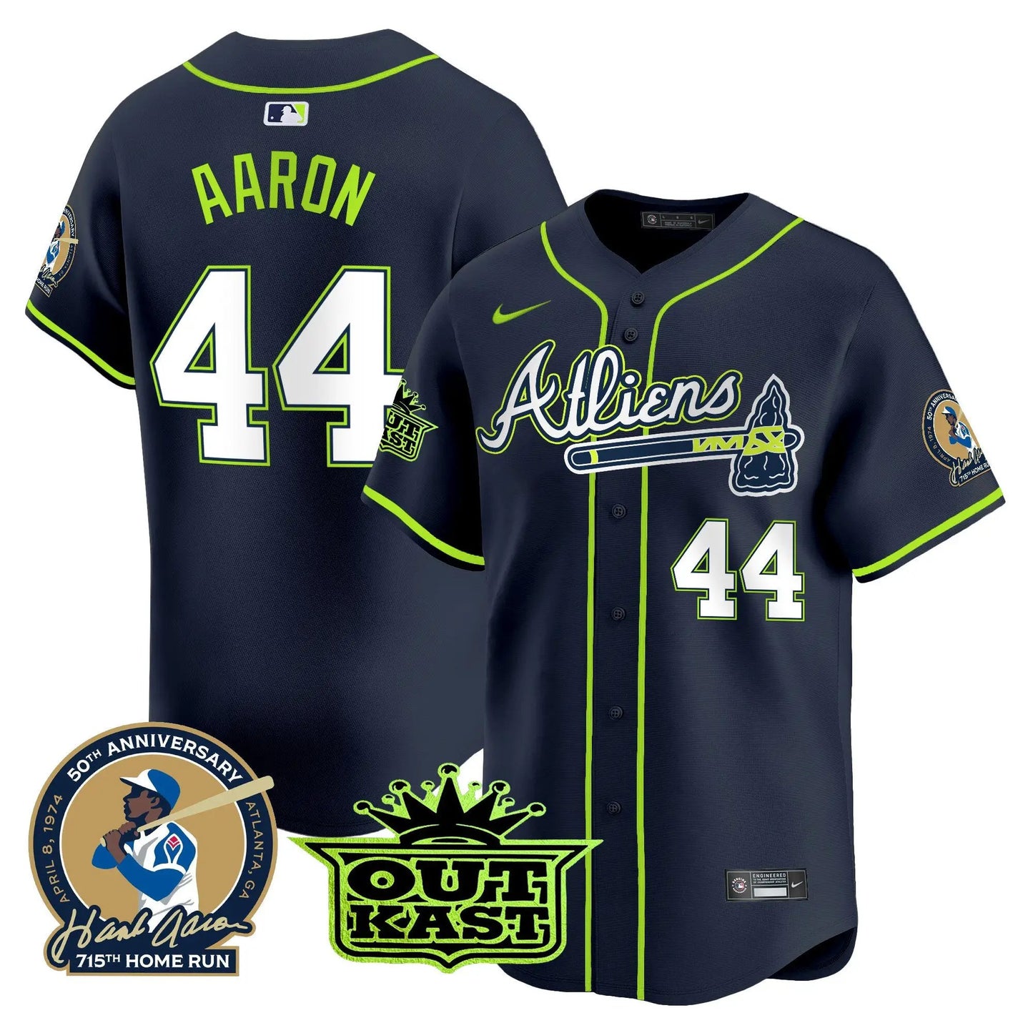 ATL Atliens & Hank Aaron Patch Vapor Premier Limited Jersey - Stitched by Atlanta Braves