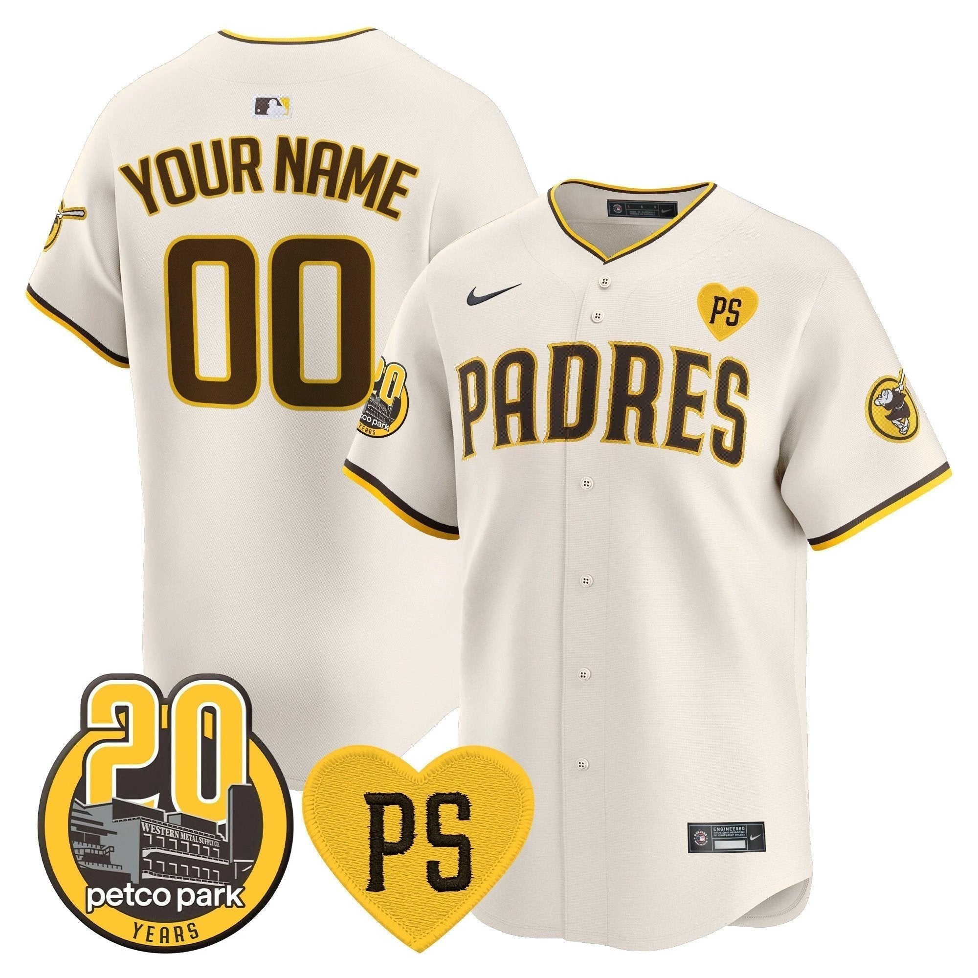 Padres “For Peter” & Petco Park 20th Patch Vapor Premier Limited Custom Jersey V2 – All Stitched by San Diego Padres