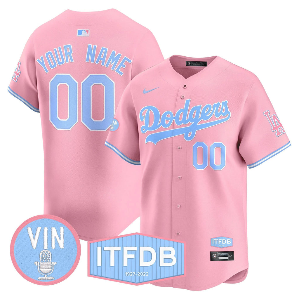 Dodgers Vin ITFDB Patch Bubblegum Pink Vapor Premier Limited Custom Jersey - All Stitched by Los Angeles Dodgers