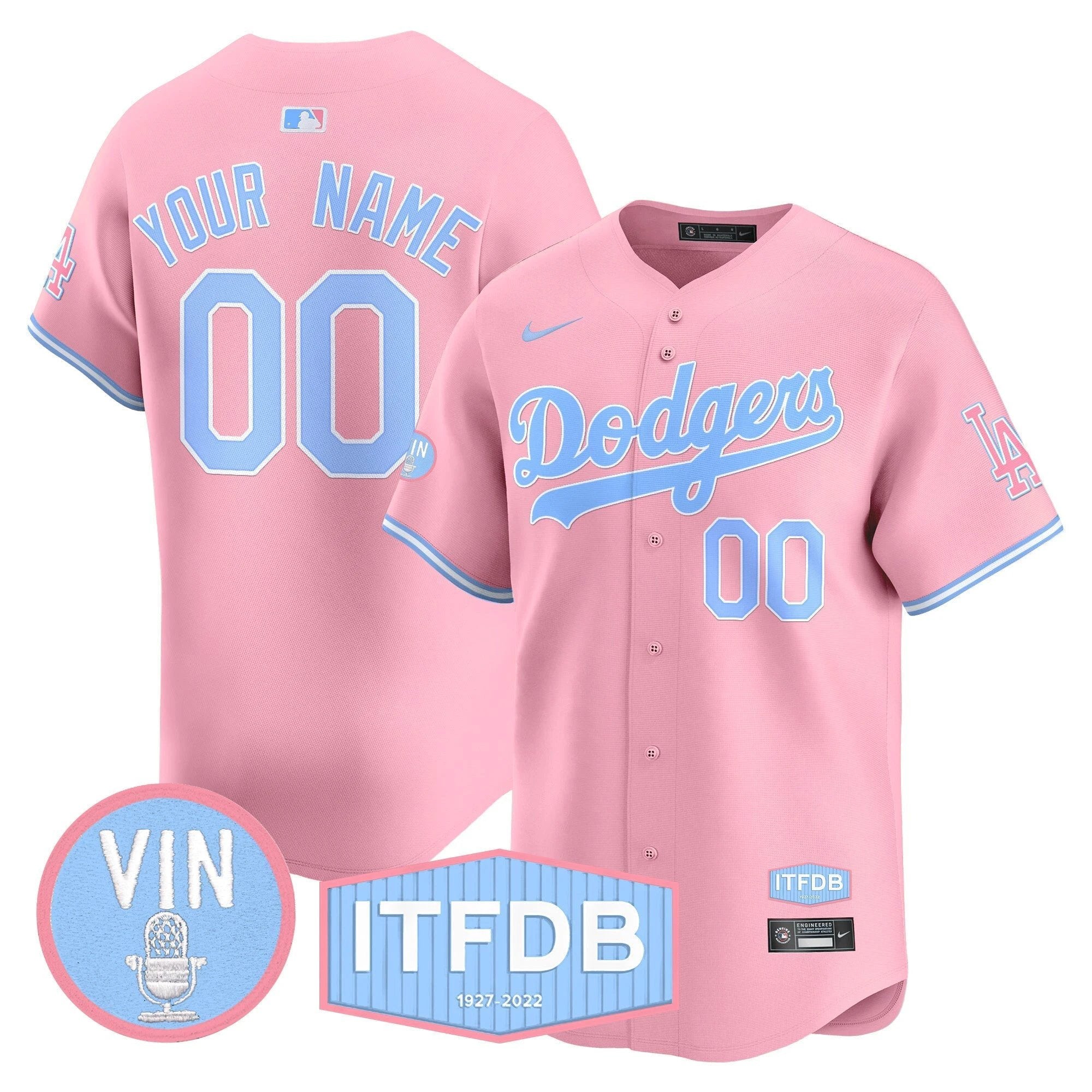 Dodgers Vin ITFDB Patch Bubblegum Pink Vapor Premier Limited Custom Jersey - All Stitched by Los Angeles Dodgers