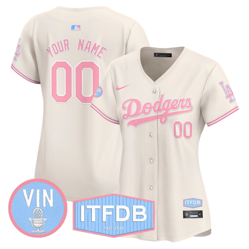Dodgers Vin ITFDB Patch Bubblegum Pink Vapor Premier Limited Custom Jersey - All Stitched by Los Angeles Dodgers