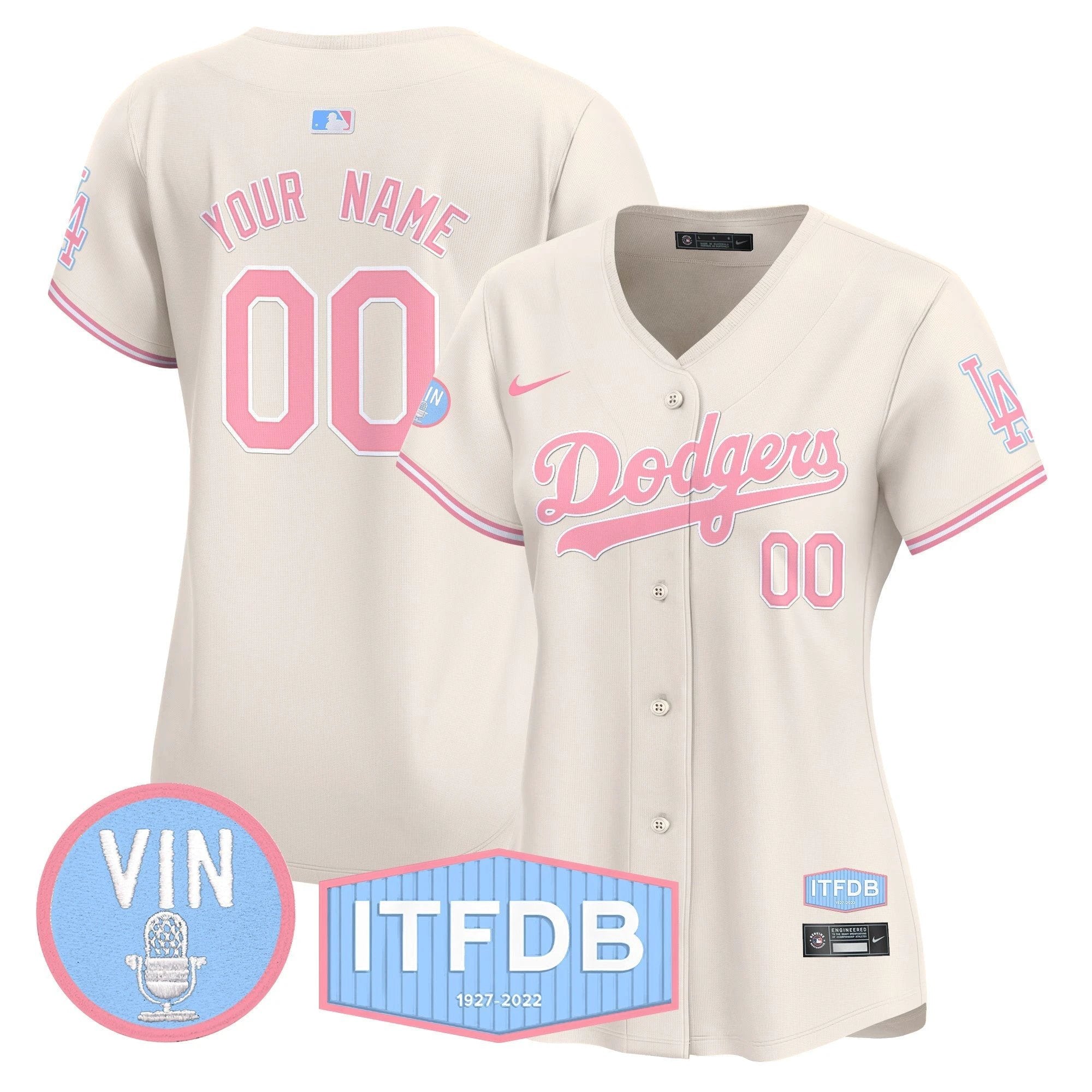 Dodgers Vin ITFDB Patch Bubblegum Pink Vapor Premier Limited Custom Jersey - All Stitched by Los Angeles Dodgers