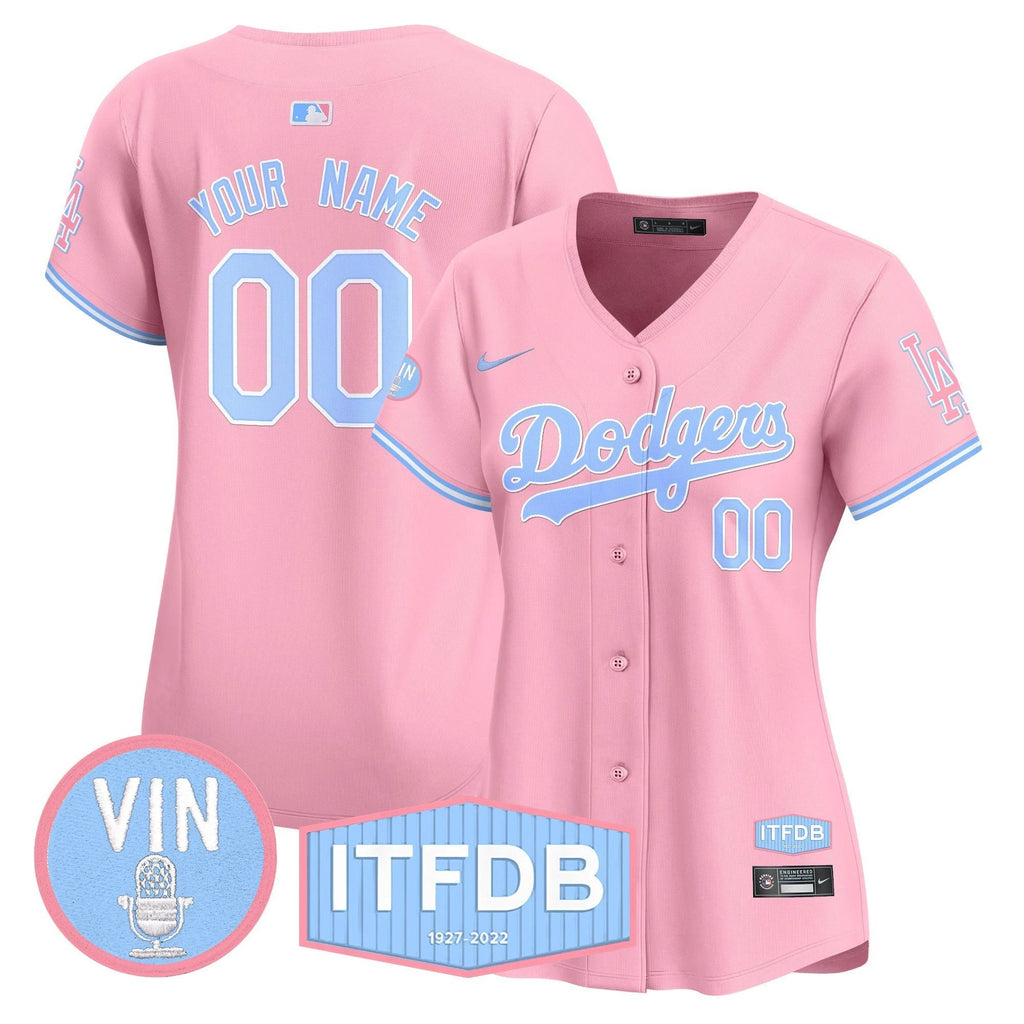 Dodgers Vin ITFDB Patch Bubblegum Pink Vapor Premier Limited Custom Jersey - All Stitched by Los Angeles Dodgers