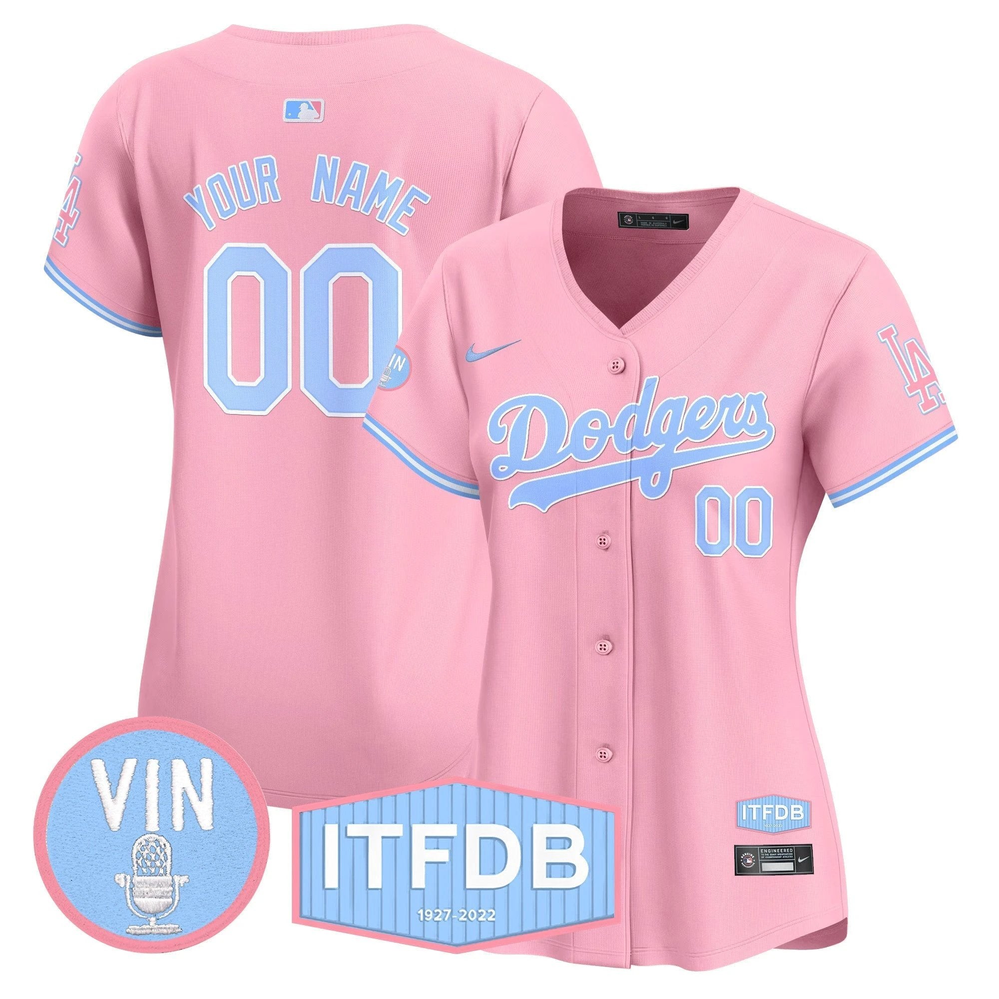 Dodgers Vin ITFDB Patch Bubblegum Pink Vapor Premier Limited Custom Jersey - All Stitched by Los Angeles Dodgers