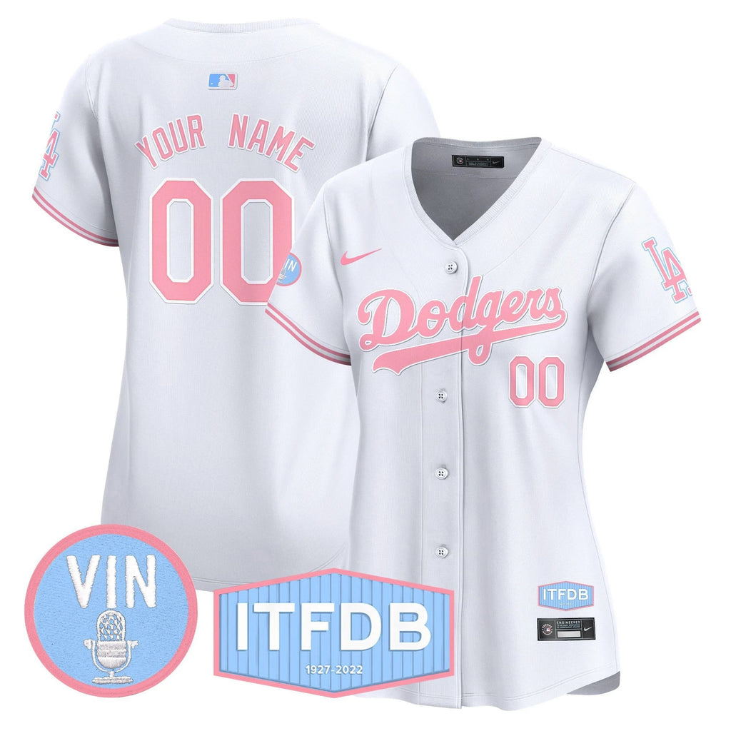 Dodgers Vin ITFDB Patch Bubblegum Pink Vapor Premier Limited Custom Jersey - All Stitched by Los Angeles Dodgers