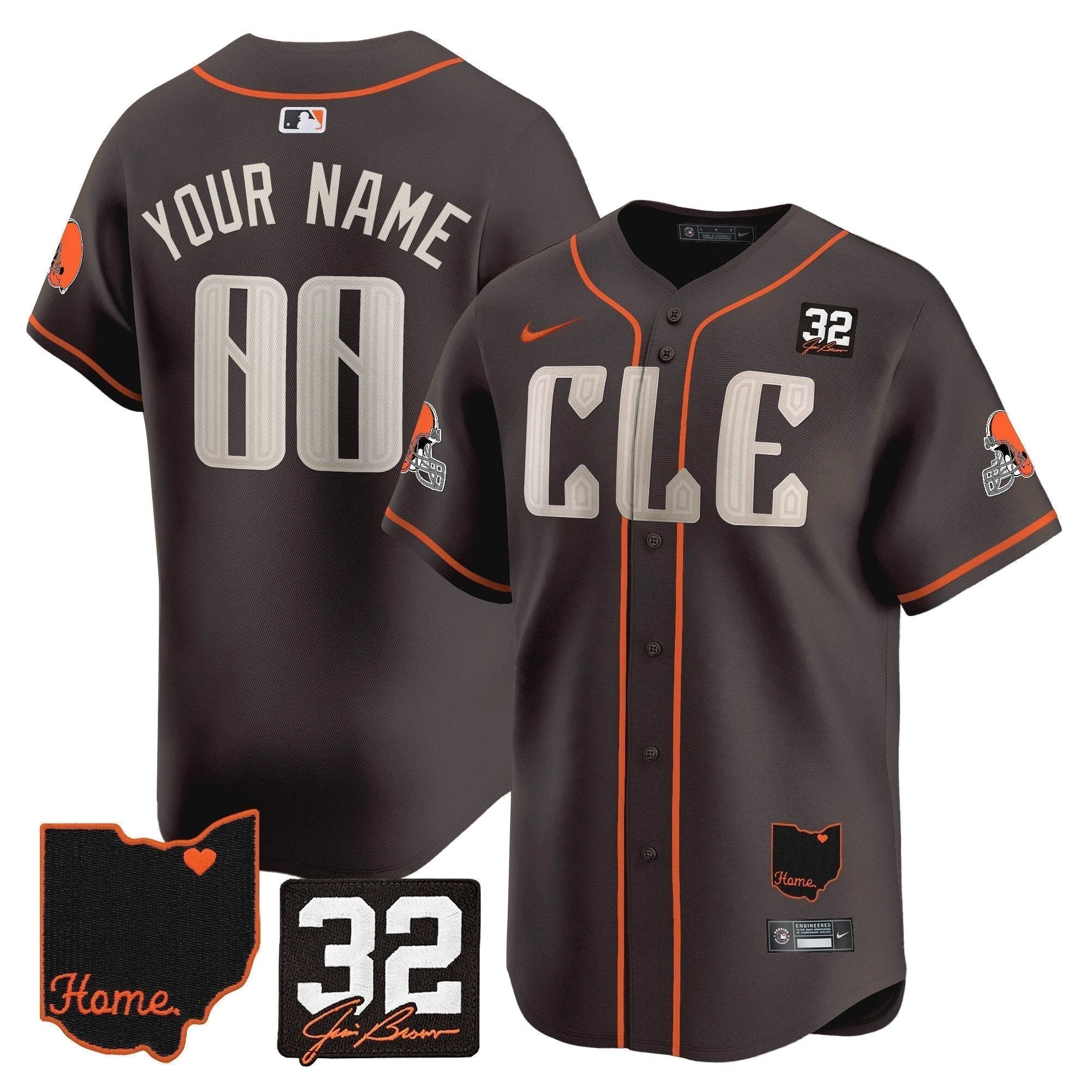 Browns #32 Jim Brown Memorial & Home Patch Vapor Premier Limited Custom Jersey - All Stitched by Cleveland Browns