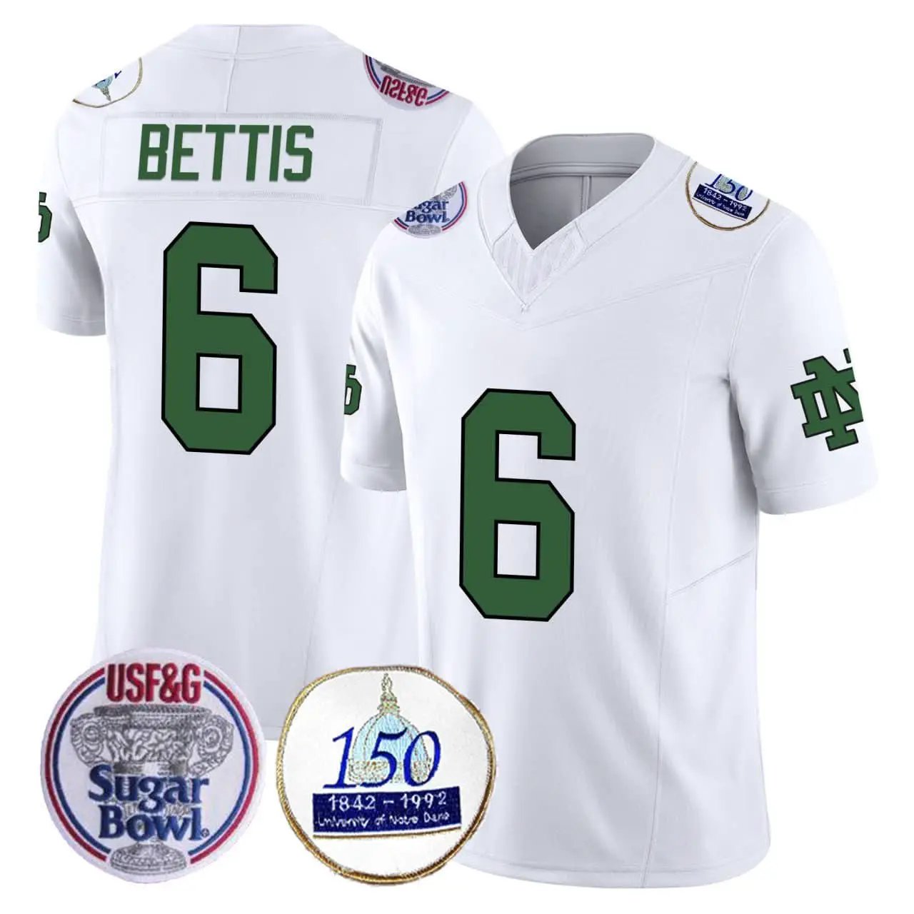 Jerome Bettis ND 1992 Sugar Bowl Patch White Jersey by Kansas City Chiefs
