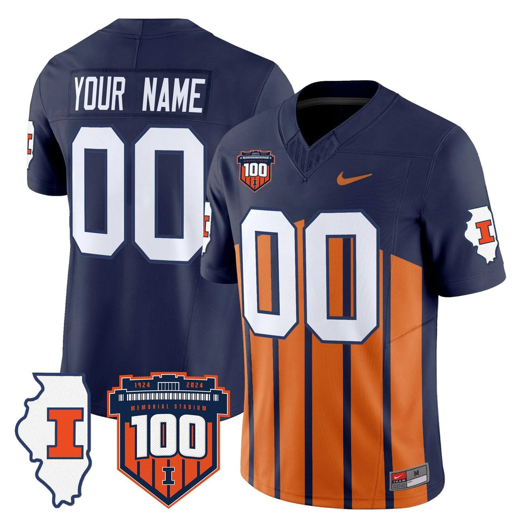Custom Illinois Fighting Illini Jersey 100th Memorial Stadium Patch Vapor Limited - All Stitched by Illinois Fighting Illini