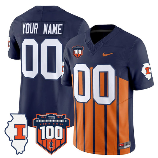 Custom Illinois Fighting Illini Jersey 100th Memorial Stadium Patch Vapor Limited - All Stitched by Illinois Fighting Illini