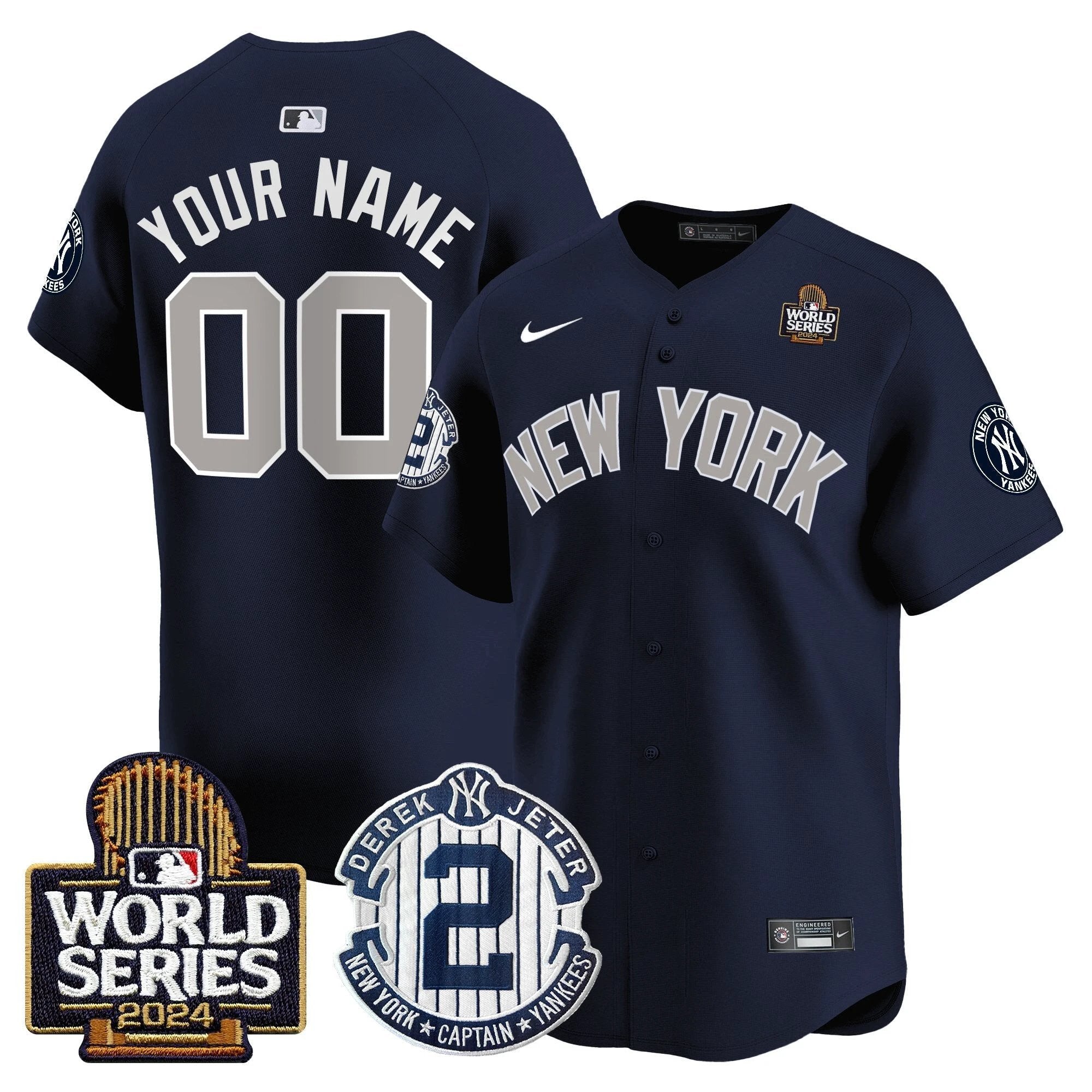 Yankees Derek Jeter Patch 2024 World Series Vapor Premier Limited Custom Jersey - All Stitched by New York Yankees