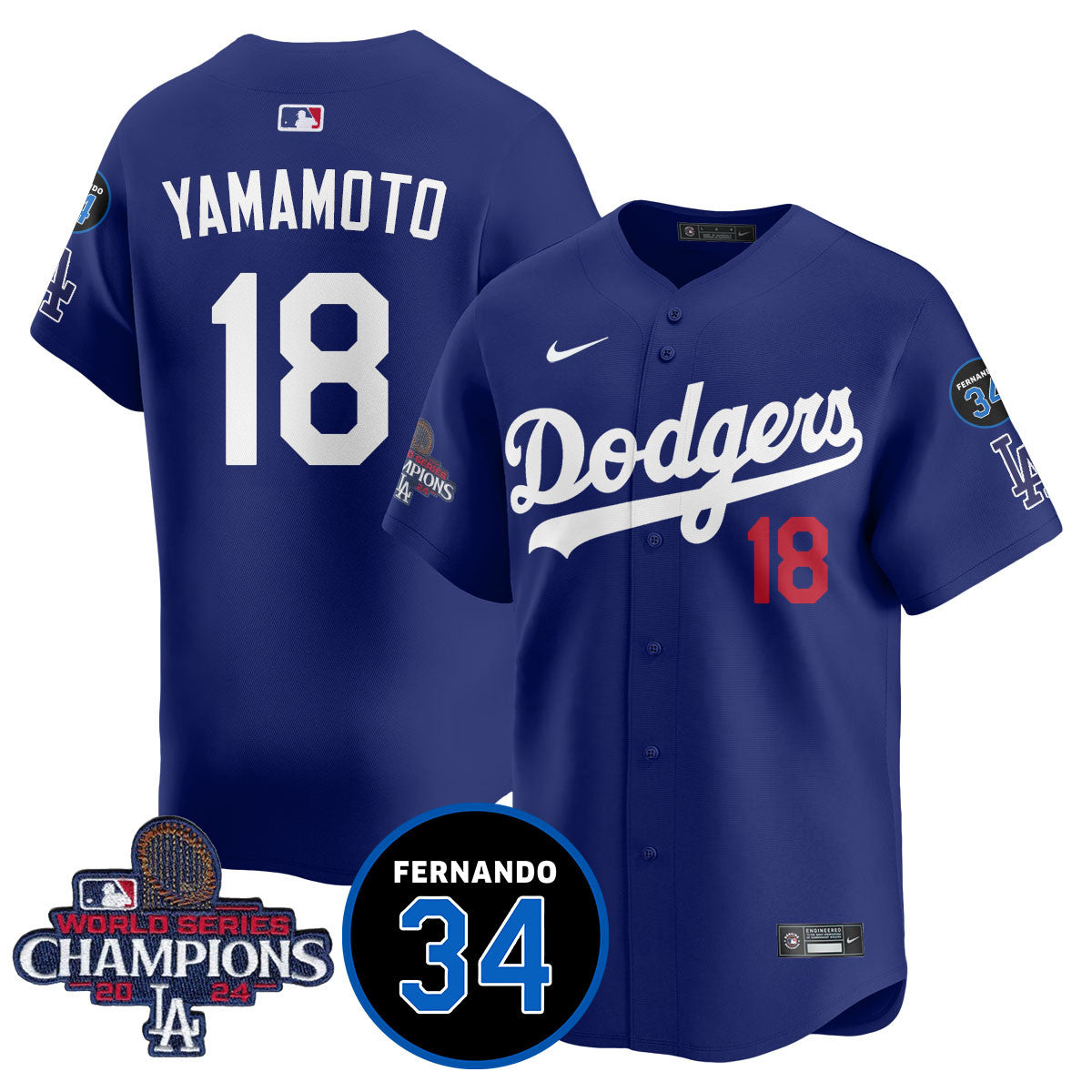 LA Dodgers - World Series Champions 2024/Fernando Valenzuela Memorial Jersey - All Stitched N1 by Los Angeles Dodgers