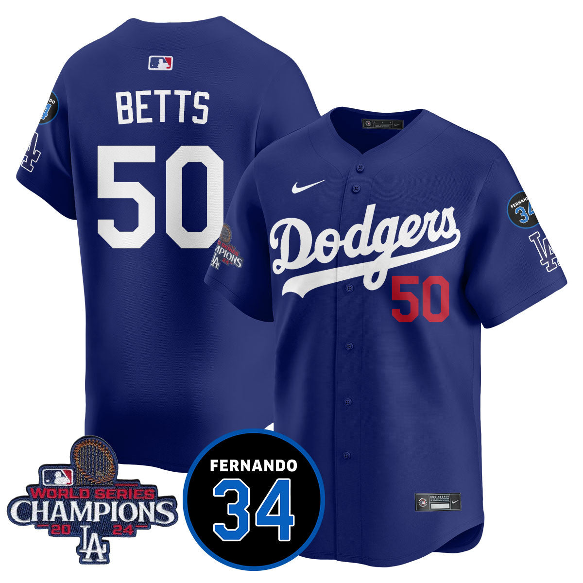 LA Dodgers - World Series Champions 2024/Fernando Valenzuela Memorial Jersey - All Stitched N1 by Los Angeles Dodgers