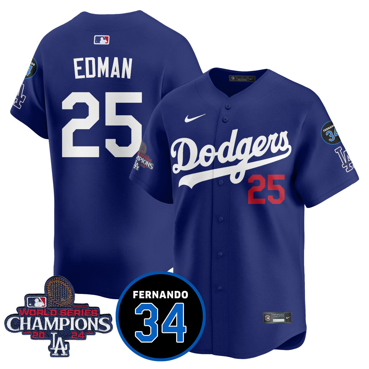 LA Dodgers - World Series Champions 2024/Fernando Valenzuela Memorial Jersey - All Stitched N1 by Los Angeles Dodgers