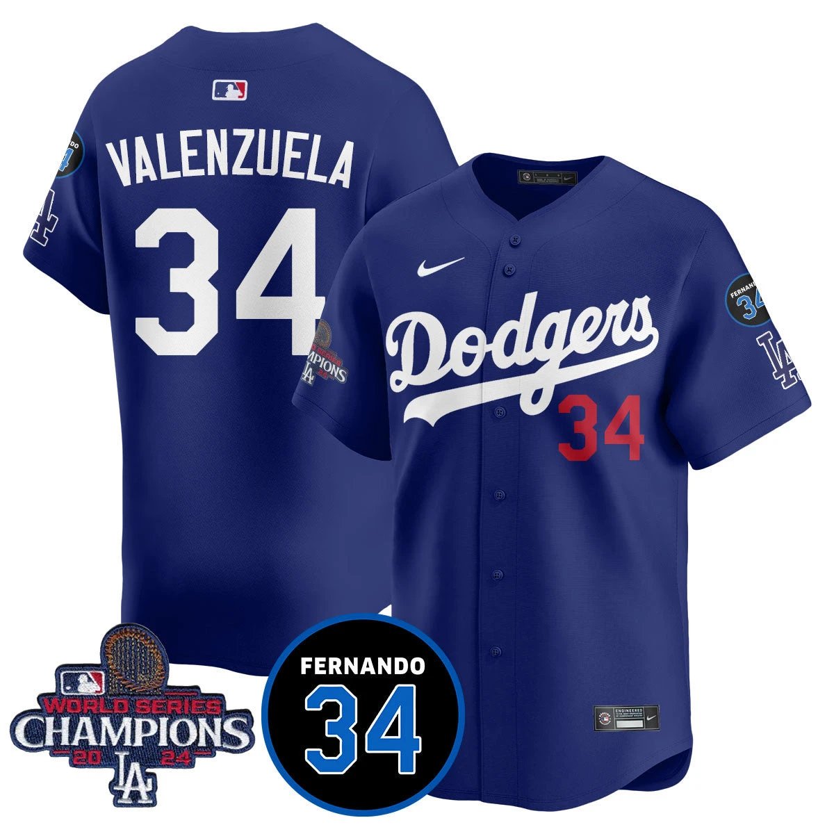 LA Dodgers - World Series Champions 2024/Fernando Valenzuela Memorial Jersey - All Stitched N1 by Los Angeles Dodgers