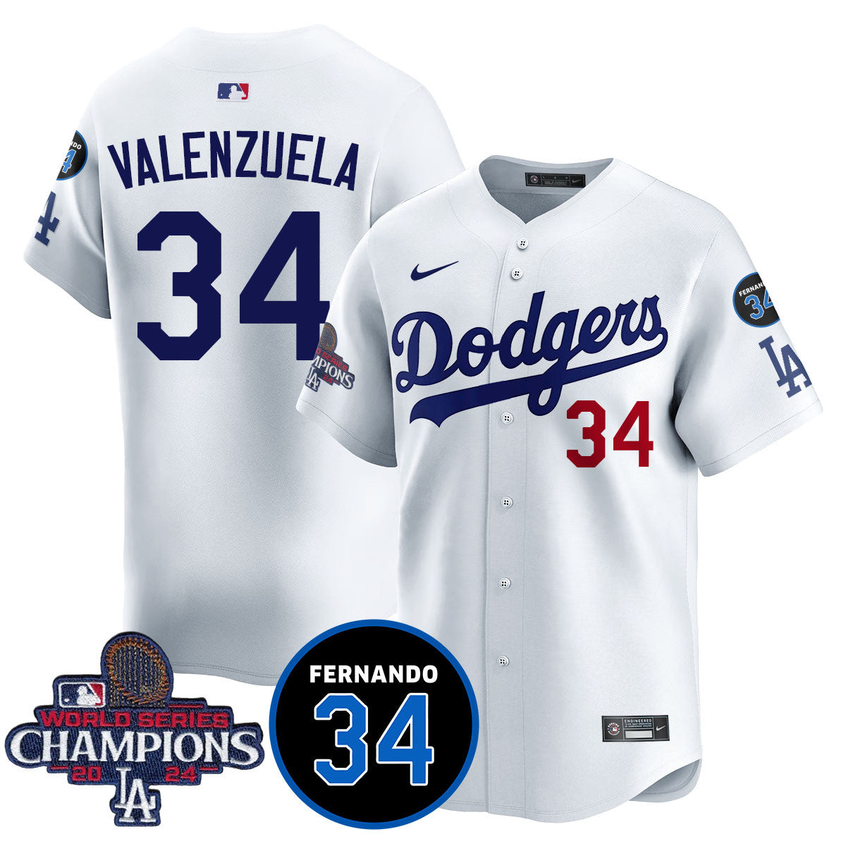 LA Dodgers - World Series Champions 2024/Fernando Valenzuela Memorial Jersey - All Stitched N1 by Los Angeles Dodgers