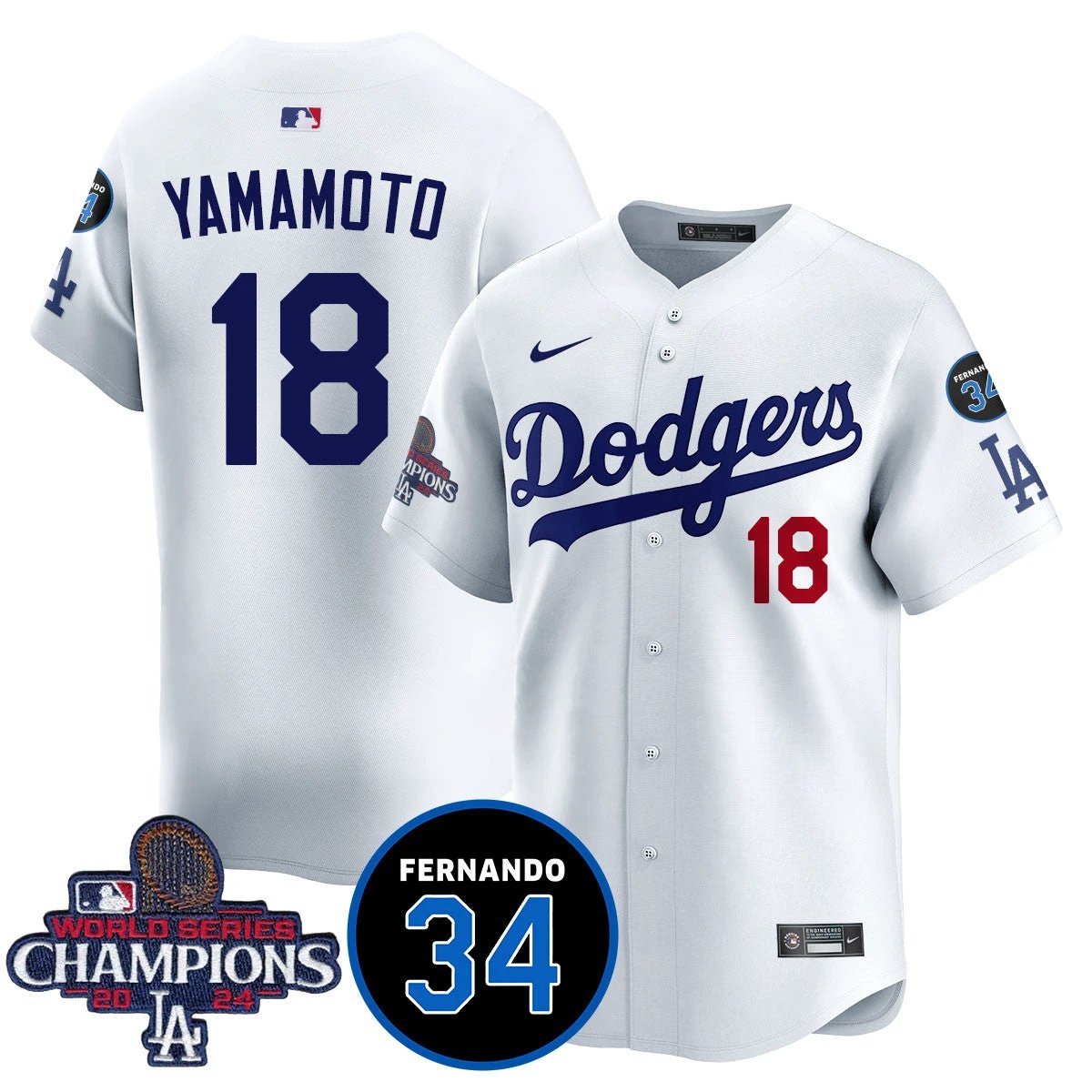 LA Dodgers - World Series Champions 2024/Fernando Valenzuela Memorial Jersey - All Stitched N1 by Los Angeles Dodgers