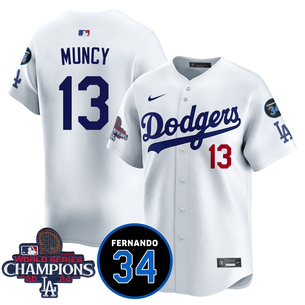 LA Dodgers - World Series Champions 2024/Fernando Valenzuela Memorial Jersey - All Stitched N1 by Los Angeles Dodgers