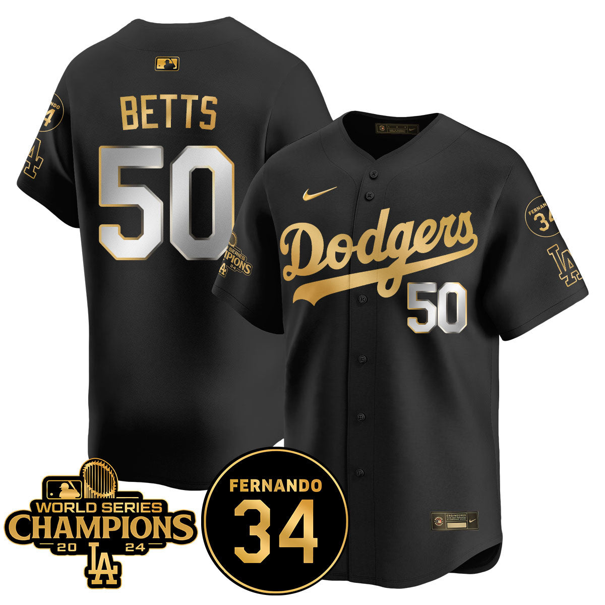 LA Dodgers - World Series Champions 2024/Fernando Valenzuela Memorial Jersey - All Stitched N1 by Los Angeles Dodgers