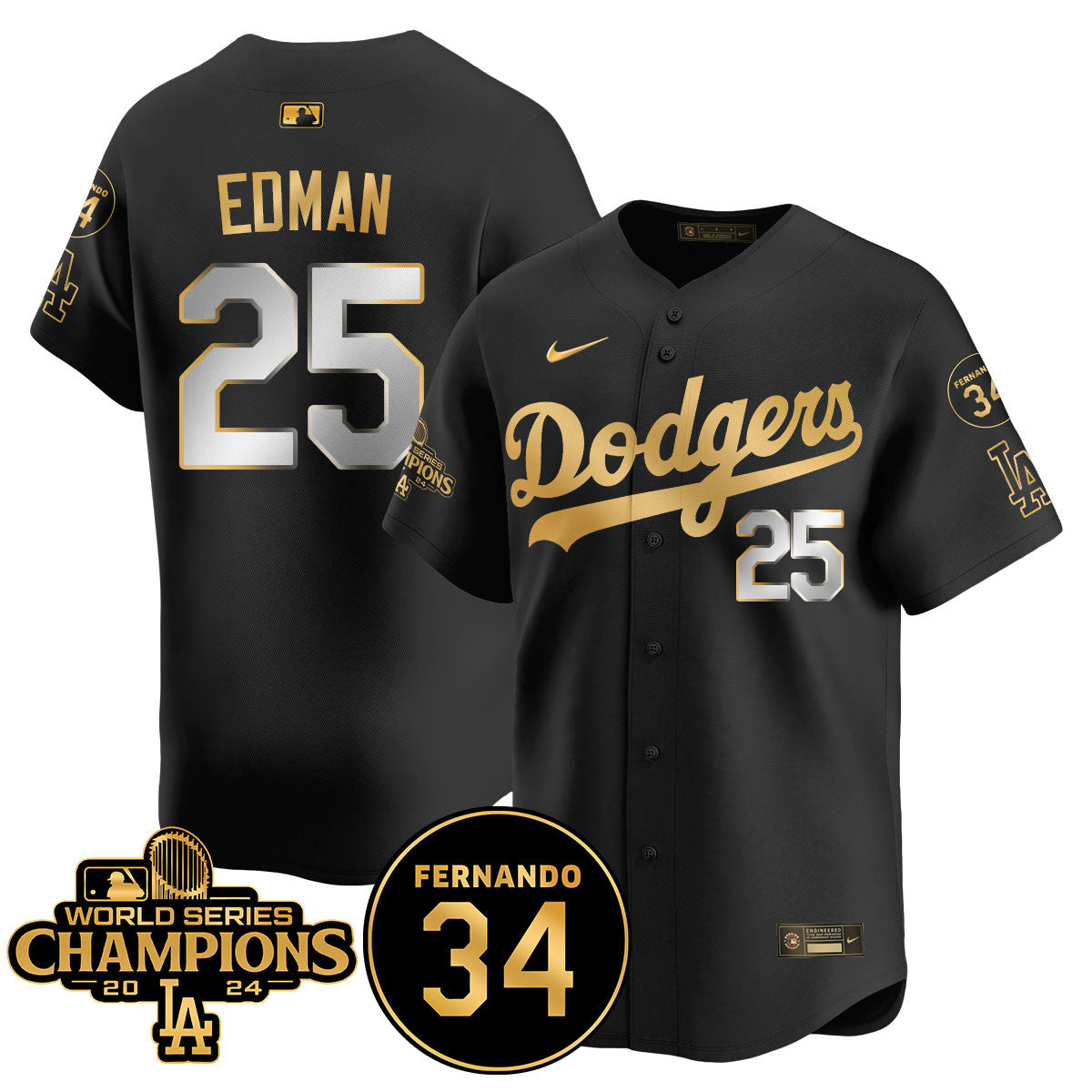 LA Dodgers - World Series Champions 2024/Fernando Valenzuela Memorial Jersey - All Stitched N1 by Los Angeles Dodgers