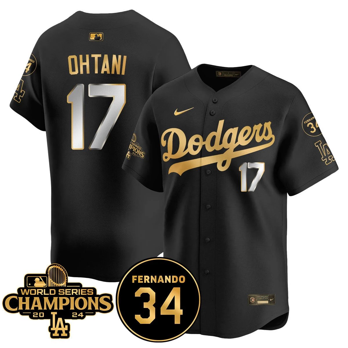 LA Dodgers - World Series Champions 2024/Fernando Valenzuela Memorial Jersey - All Stitched N1 by Los Angeles Dodgers
