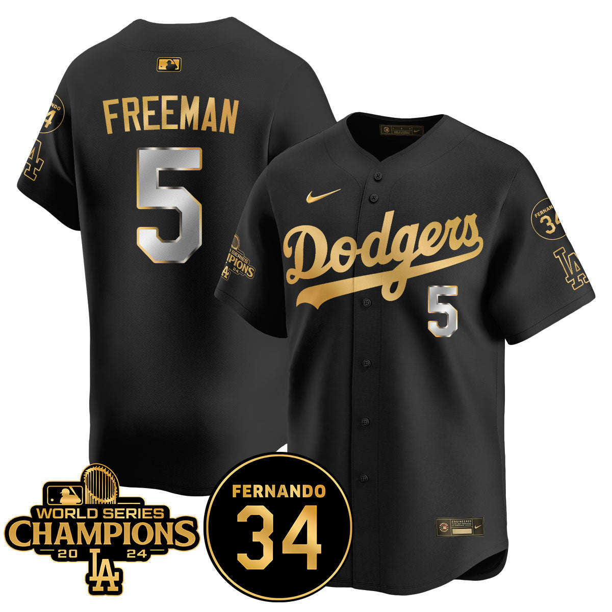 LA Dodgers - World Series Champions 2024/Fernando Valenzuela Memorial Jersey - All Stitched N1 by Los Angeles Dodgers