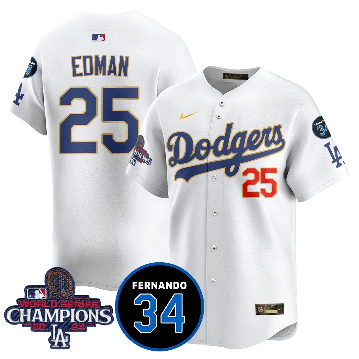 LA Dodgers - World Series Champions 2024/Fernando Valenzuela Memorial Jersey - All Stitched N1 by Los Angeles Dodgers