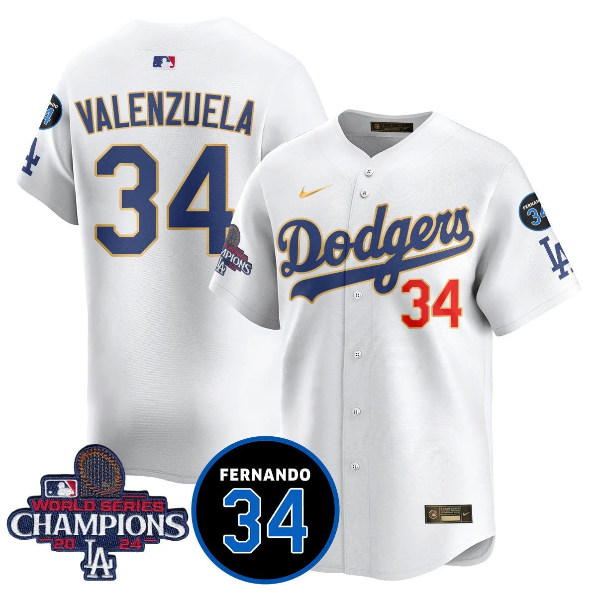 LA Dodgers - World Series Champions 2024/Fernando Valenzuela Memorial Jersey - All Stitched N1 by Los Angeles Dodgers