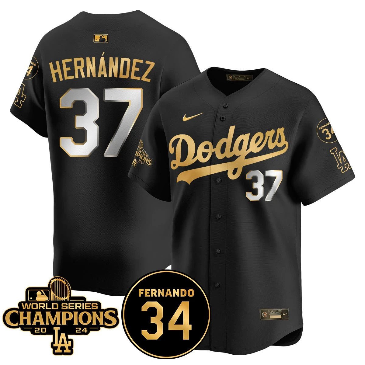LA Dodgers - World Series Champions 2024/Fernando Valenzuela Memorial Jersey - All Stitched N1 by Los Angeles Dodgers
