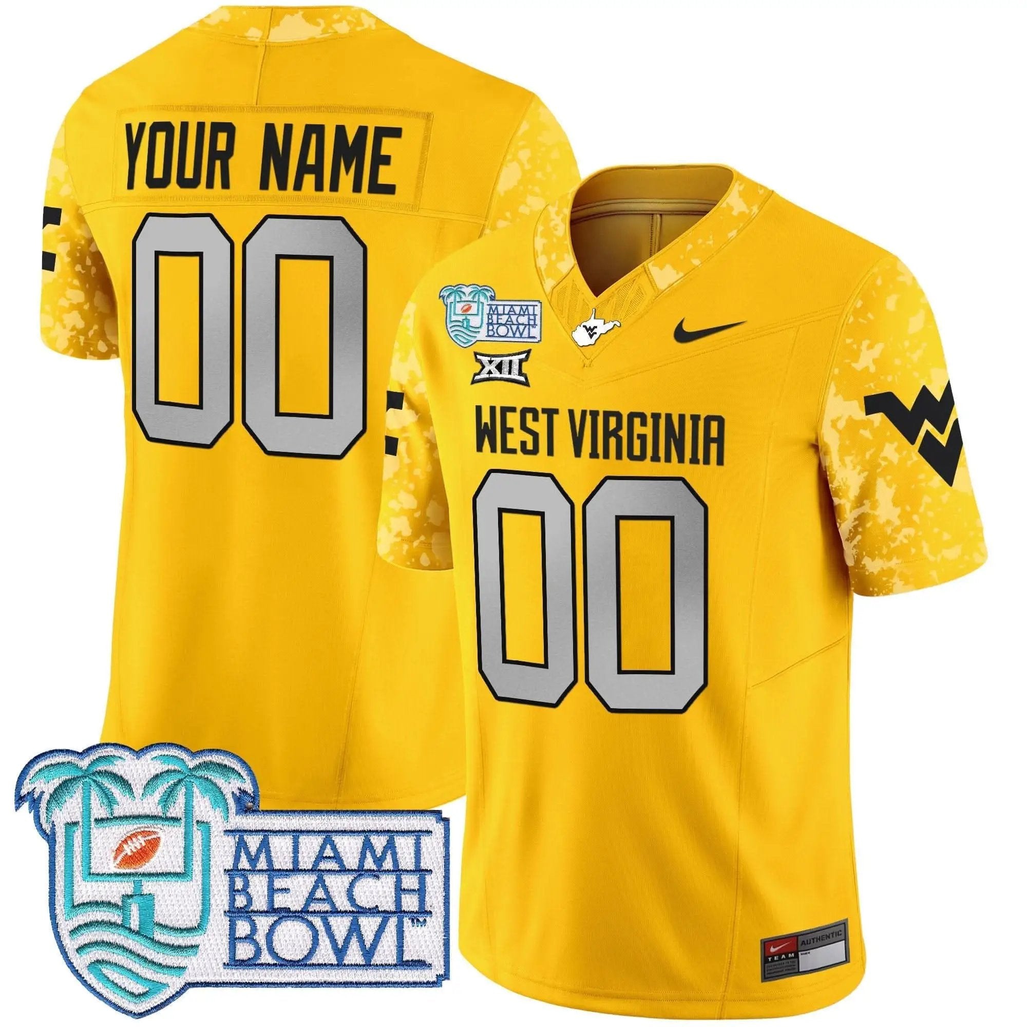 WVM 2025 Miami Beach Bowl Patch Vapor Limited Custom Jersey by West Virginia Mountaineers