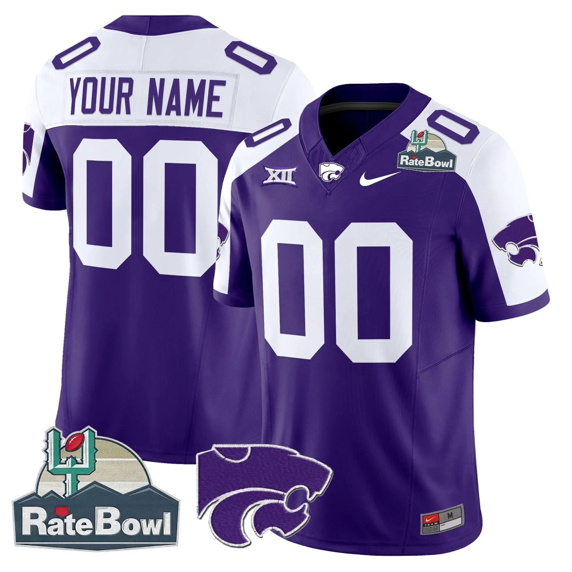 Kansas State Wildcats 2025 Rate Bowl Patch Vapor Limited Custom Jersey by Kansas State Wildcats