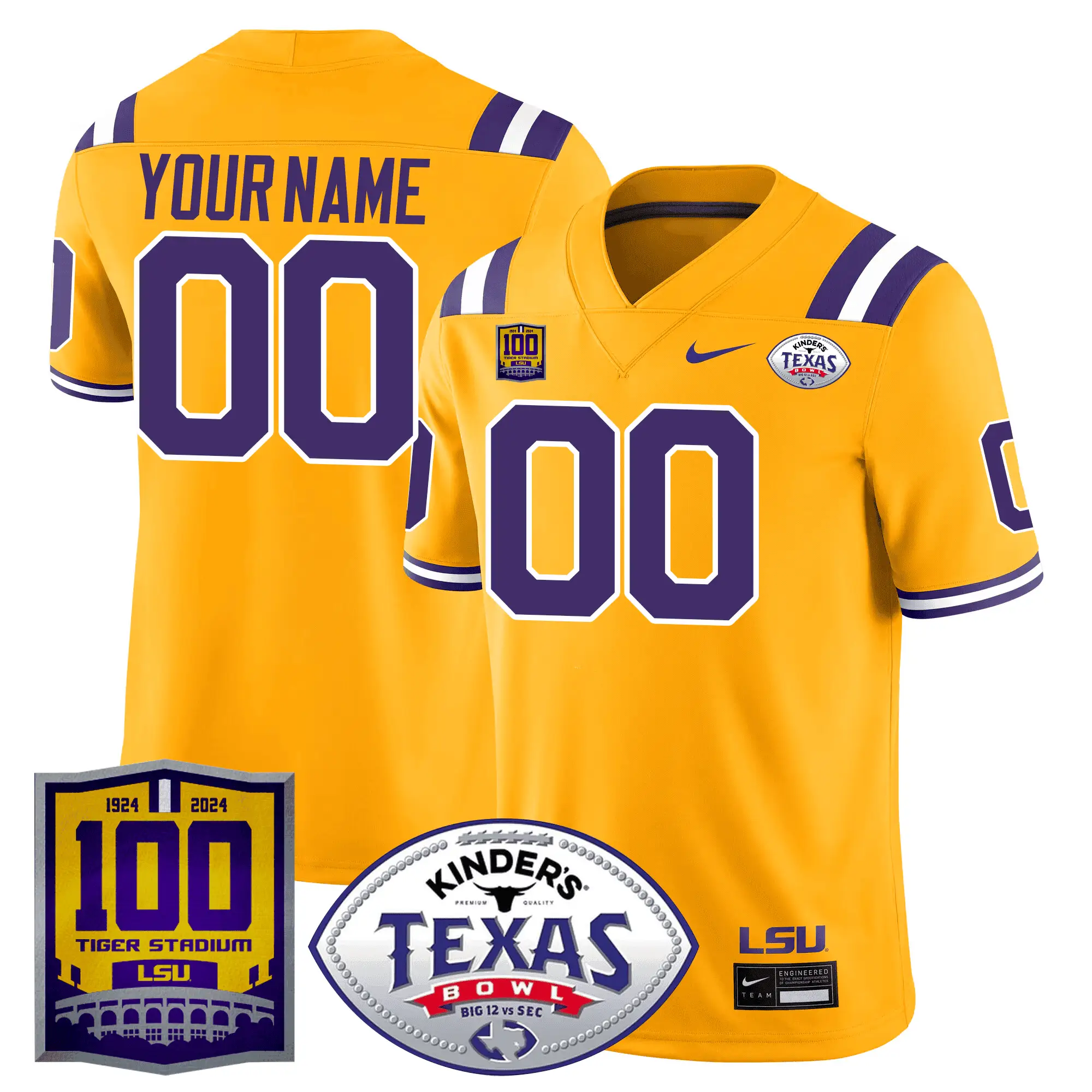 LSU 100 Years of Tiger Stadium & Texas Bowl Patch Vapor Limited Custom Jersey by LSU Tigers