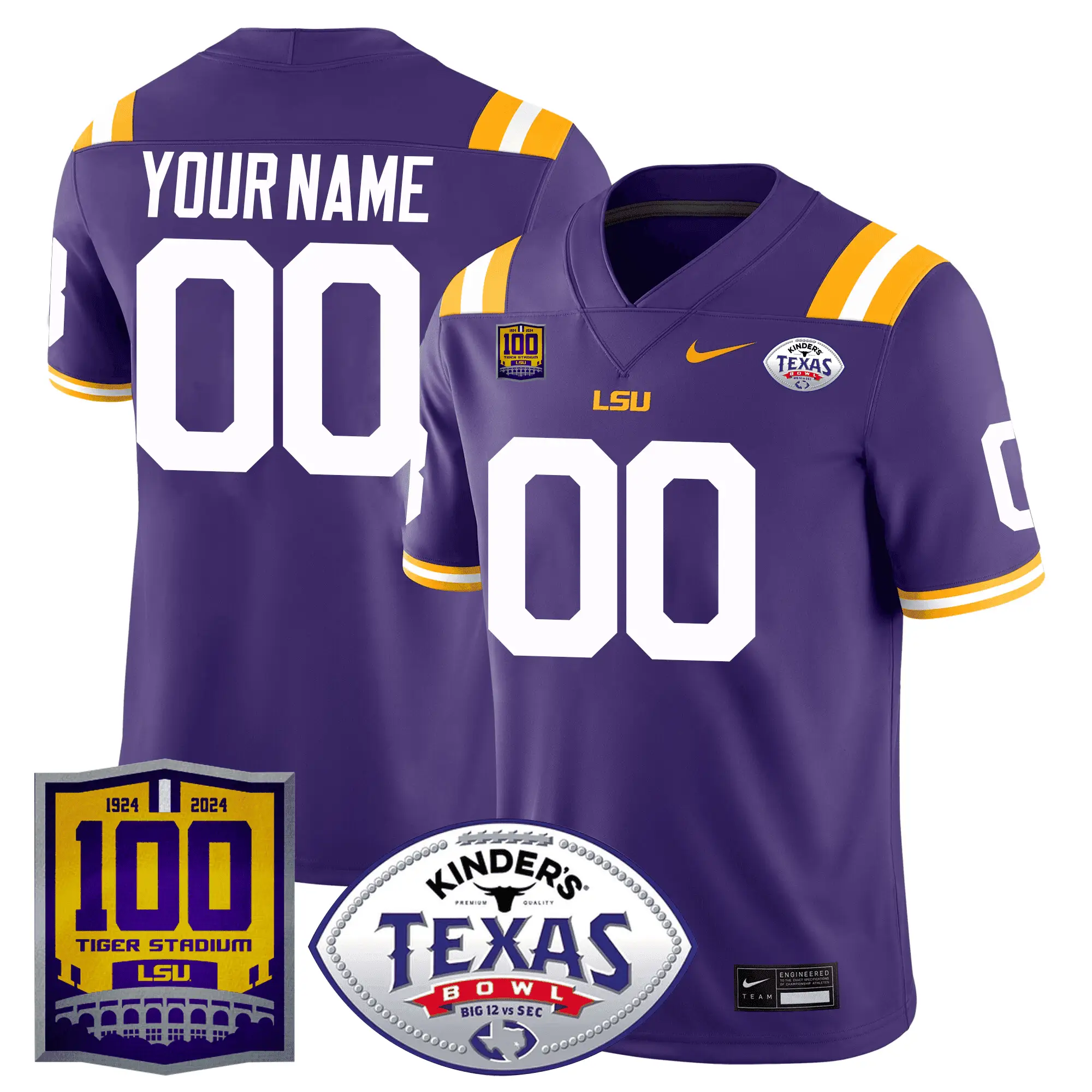 LSU 100 Years of Tiger Stadium & Texas Bowl Patch Vapor Limited Custom Jersey by LSU Tigers