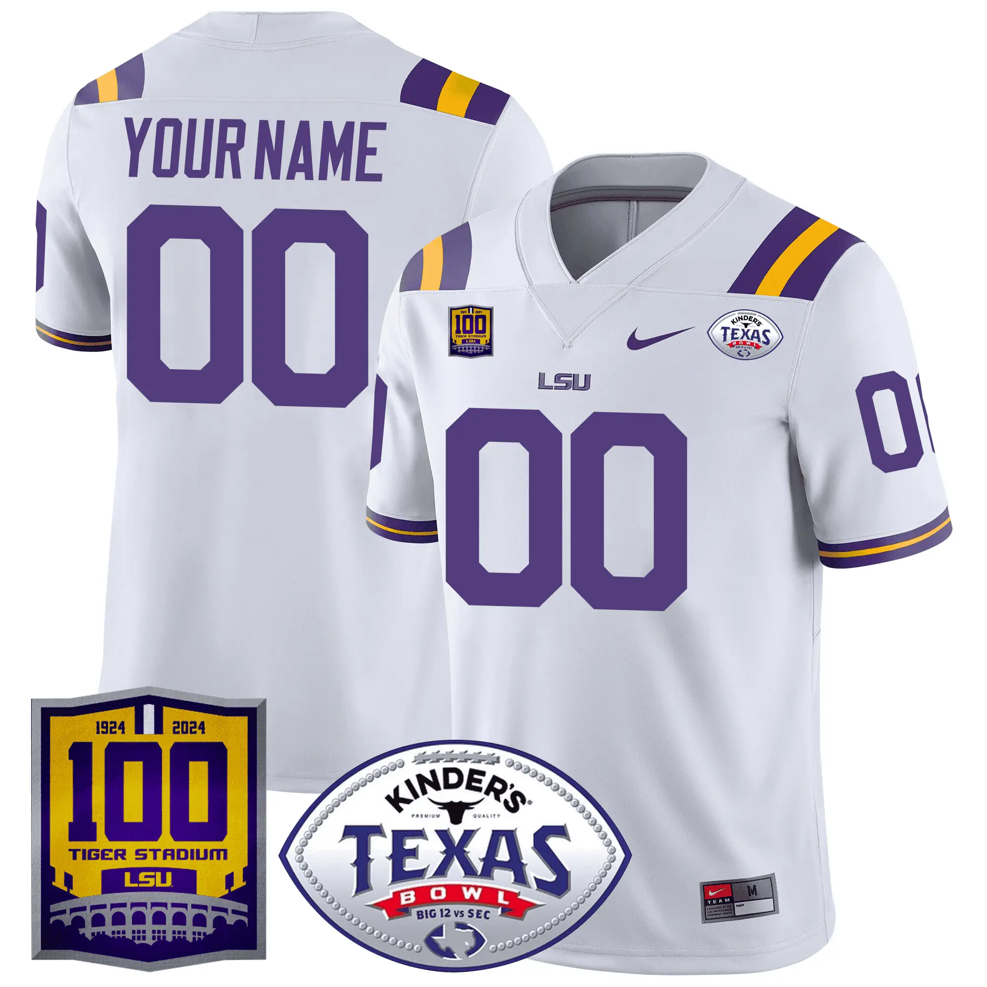 LSU 100 Years of Tiger Stadium & Texas Bowl Patch Vapor Limited Custom Jersey by LSU Tigers