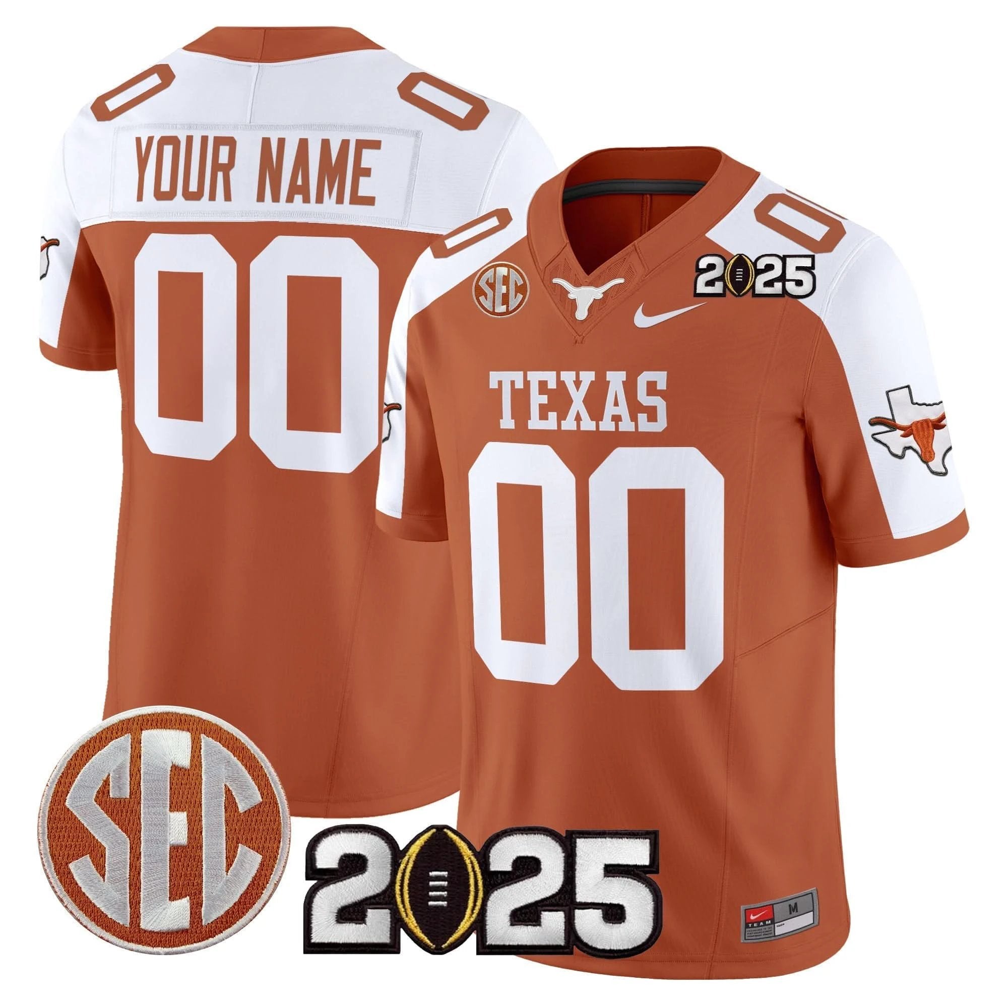 Custom Texas Longhorns Jersey 2025 CFP Final Patch Vapor Limited Stitched All Colors by Texas Longhorns