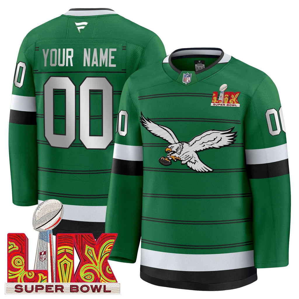 Eagles Kelly Green Hockey Premium Custom Jersey - All Stitched by Philadelphia Eagles