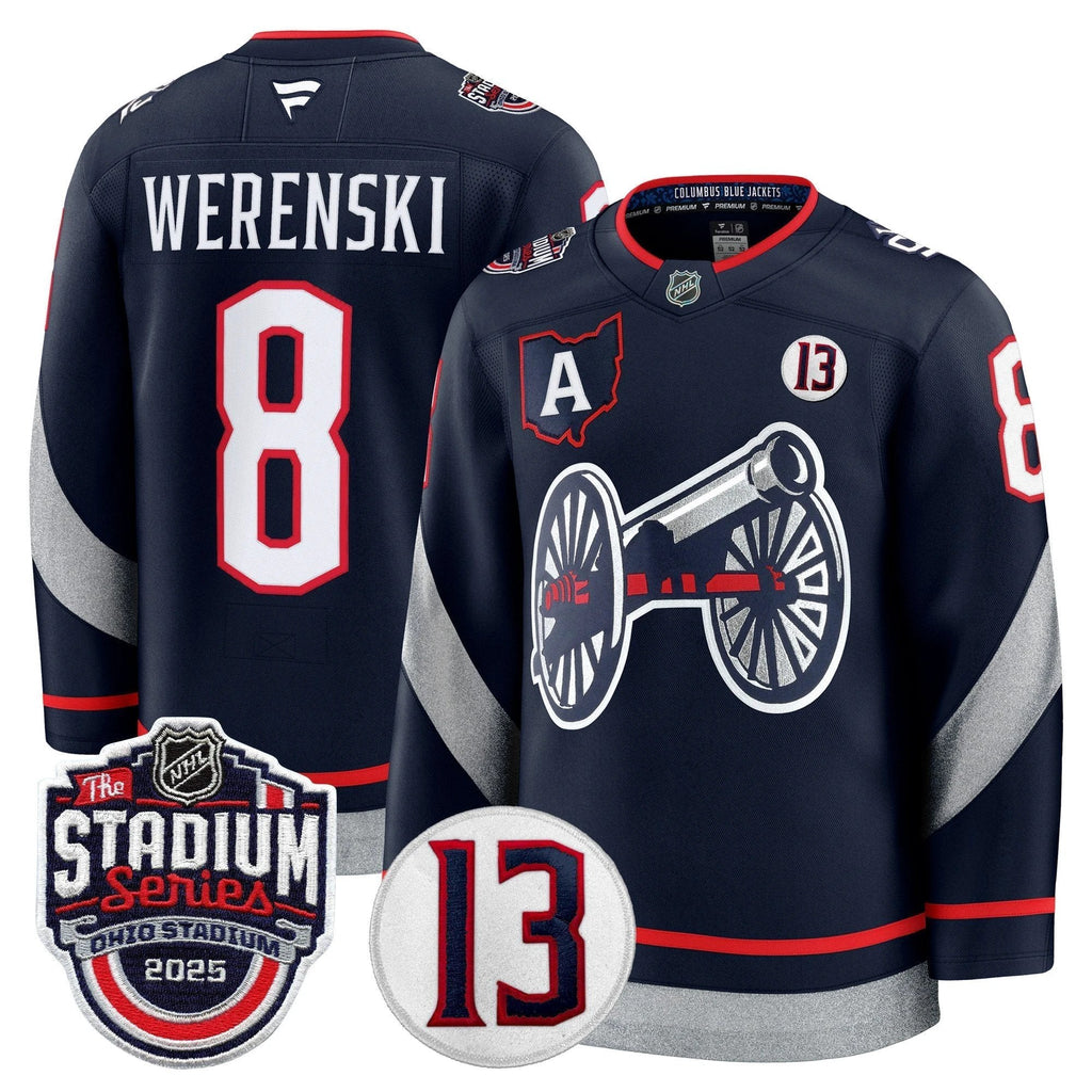 Men's Columbus Blue Jackets 2025 Stadium Series & #13 Johnny Gaudreau Patch Premium Jersey - All Stitched by Columbus Blue Jackets