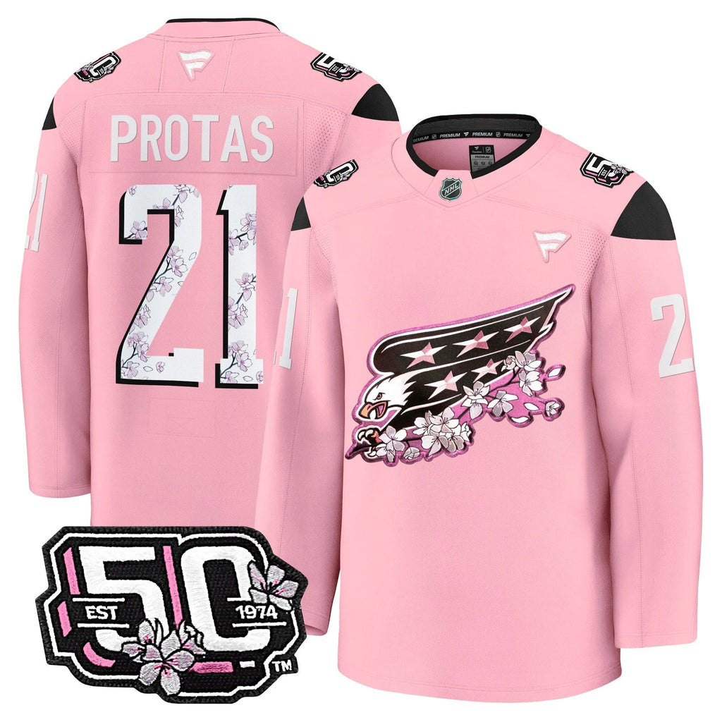 Men Washington Capitals 50th Anniversary Cherry Blossom Premium Jersey - All Stitched by Washington Capitals