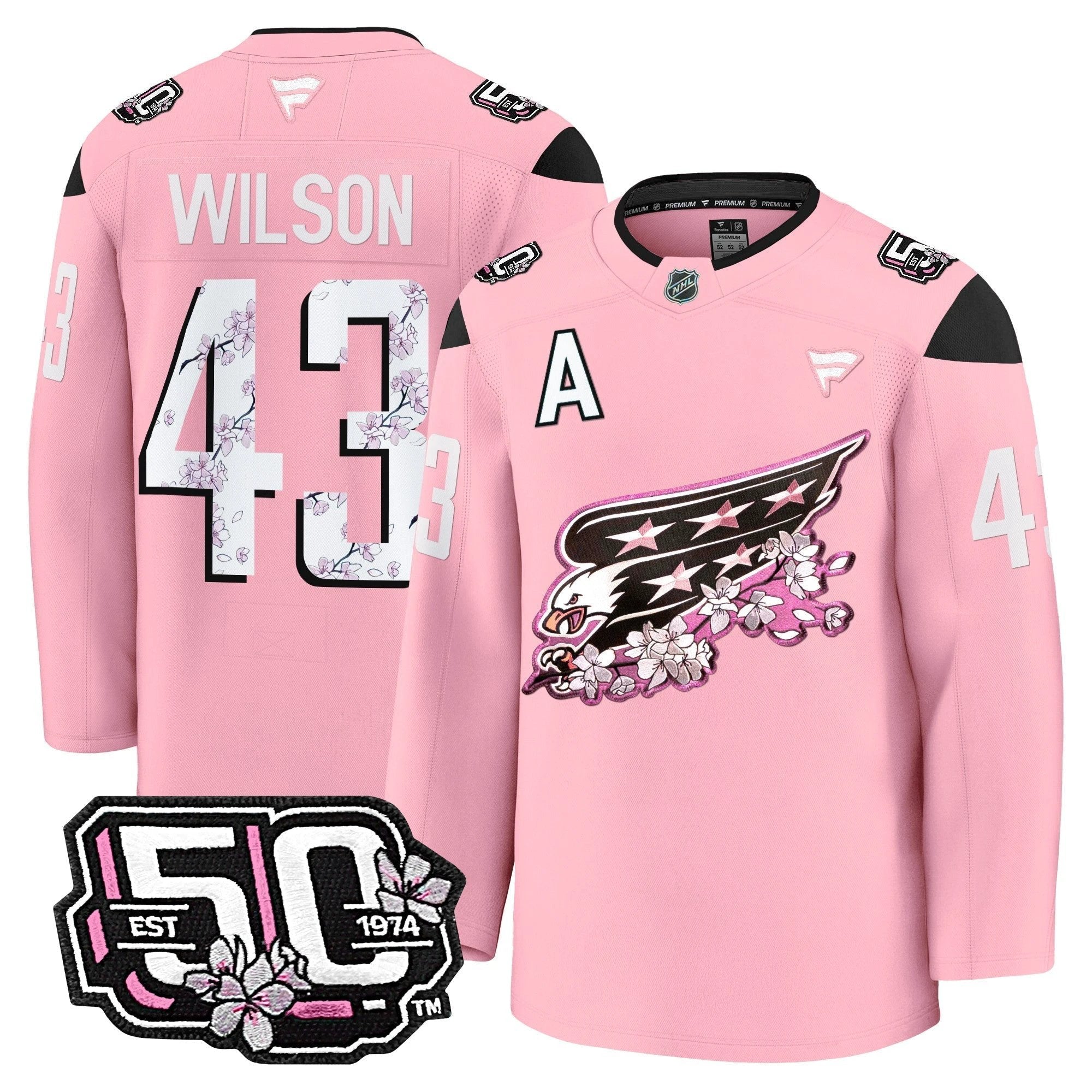 Men Washington Capitals 50th Anniversary Cherry Blossom Premium Jersey - All Stitched by Washington Capitals