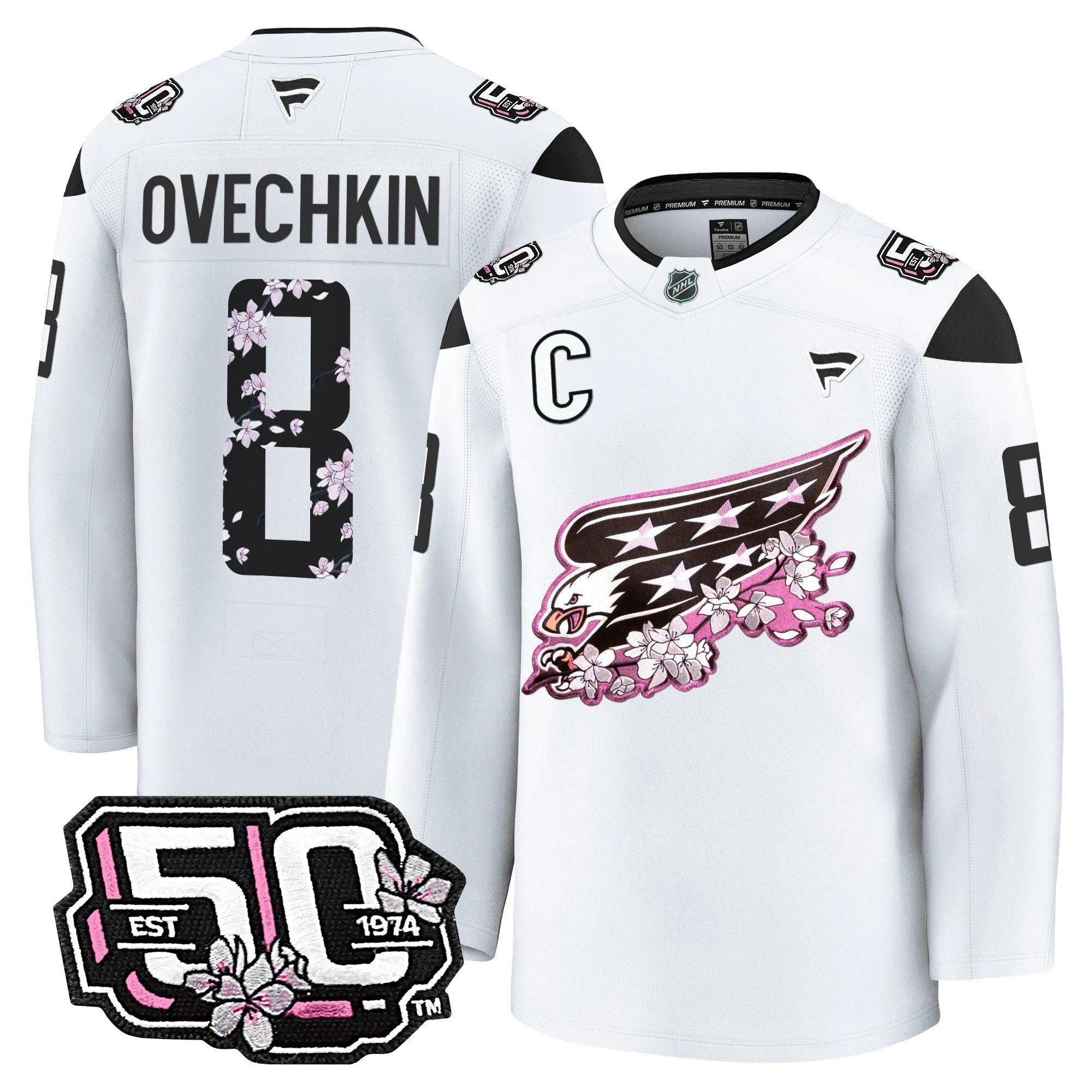 Men Washington Capitals 50th Anniversary Cherry Blossom Premium Jersey - All Stitched by Washington Capitals