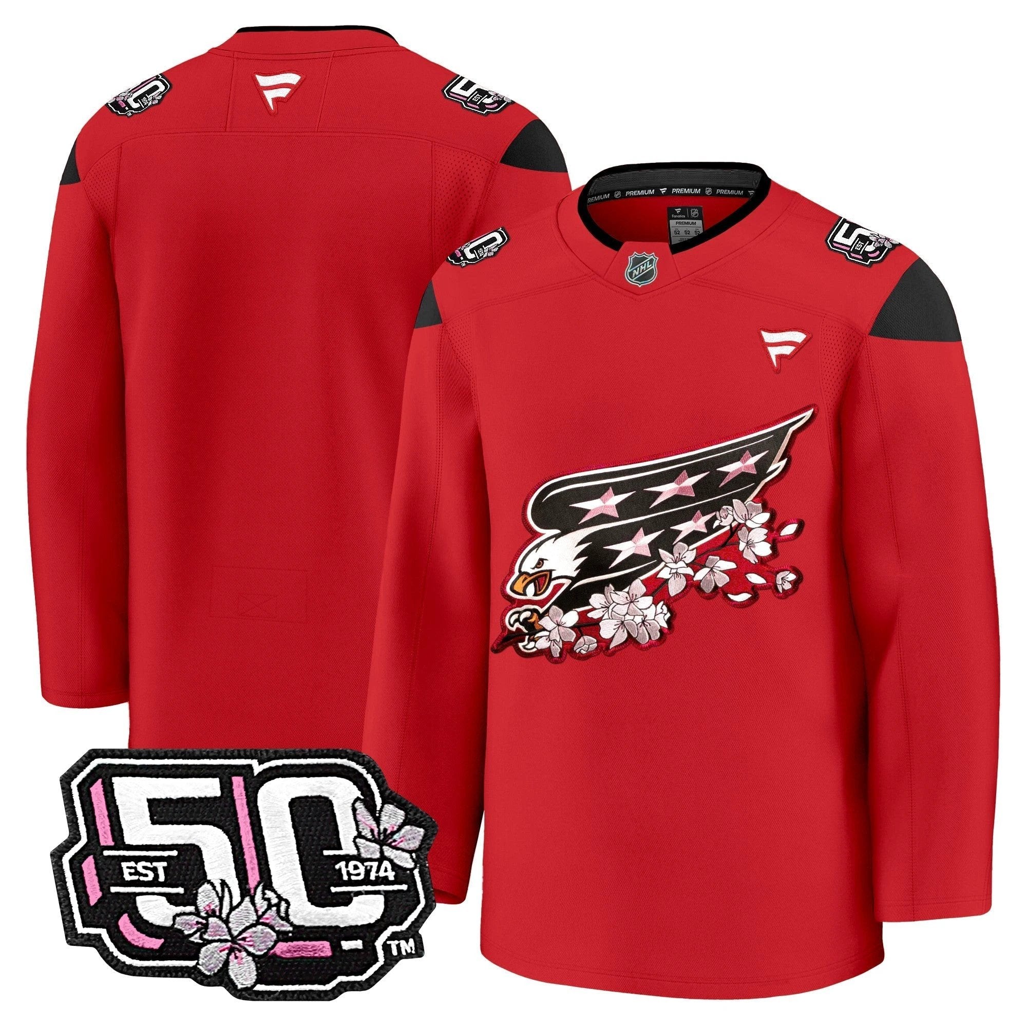 Men Washington Capitals 50th Anniversary Cherry Blossom Premium Jersey - All Stitched by Washington Capitals