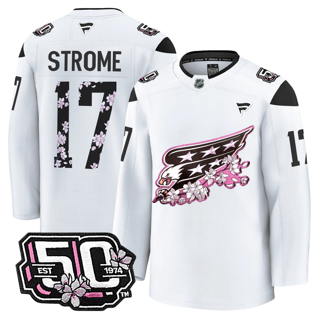 Men Washington Capitals 50th Anniversary Cherry Blossom Premium Jersey - All Stitched by Washington Capitals