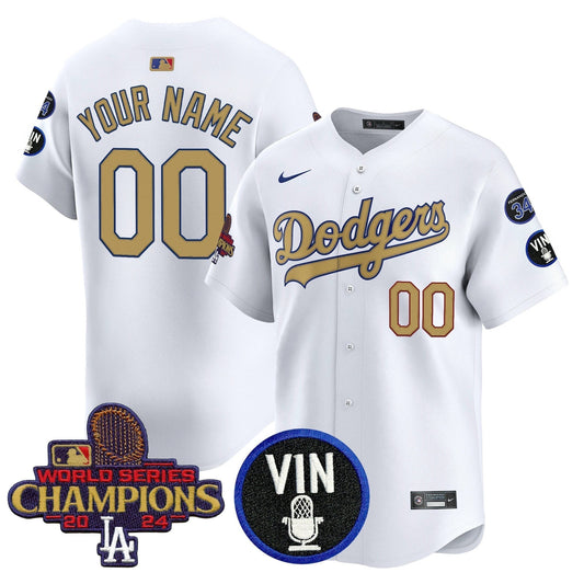 Dodgers 2025 Vin Scully & #34 Fernando Patch Gold Vapor Premier Limited Custom Jersey - All Stitched by Los Angeles Dodgers