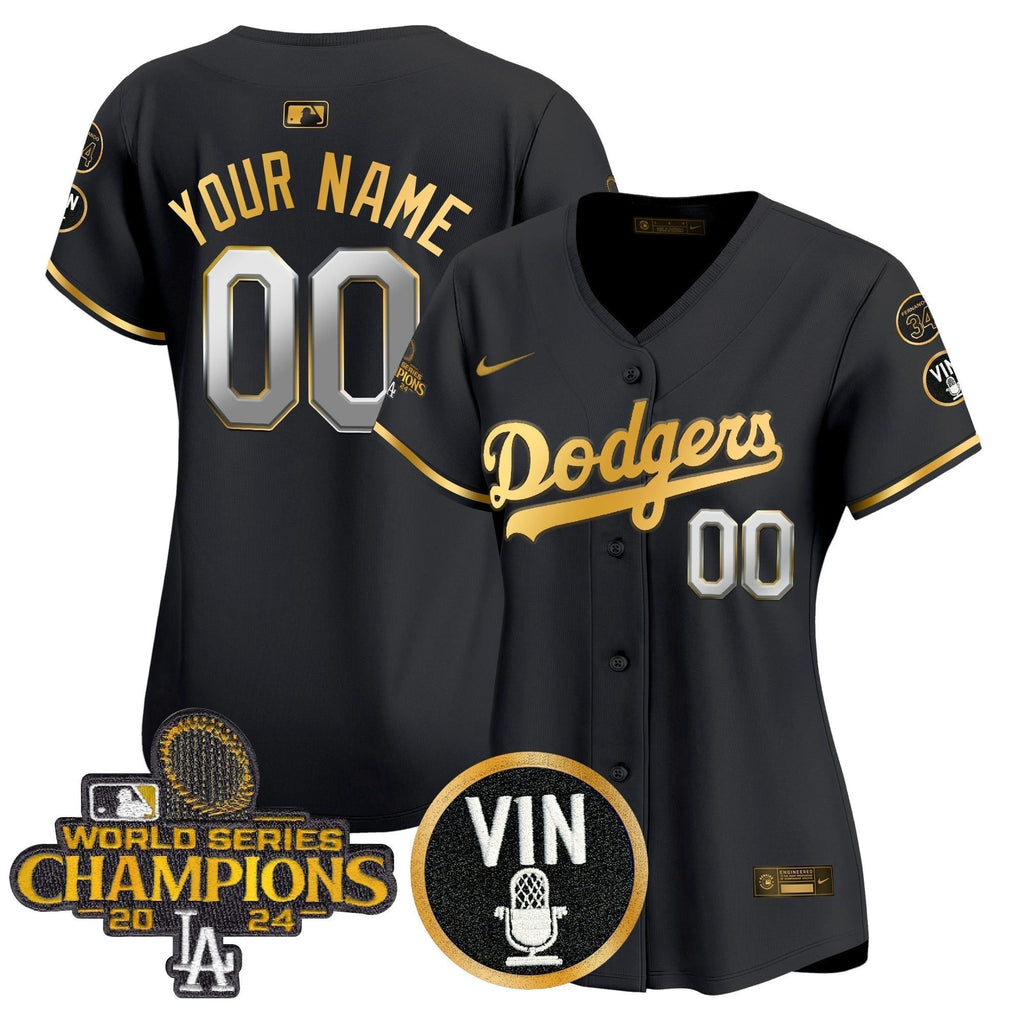 Dodgers 2025 Vin Scully & #34 Fernando Patch Gold Vapor Premier Limited Custom Jersey - All Stitched by Los Angeles Dodgers