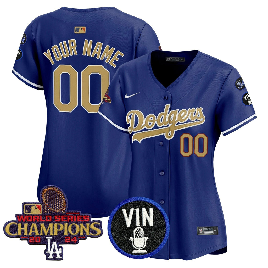 Dodgers 2025 Vin Scully & #34 Fernando Patch Gold Vapor Premier Limited Custom Jersey - All Stitched by Los Angeles Dodgers