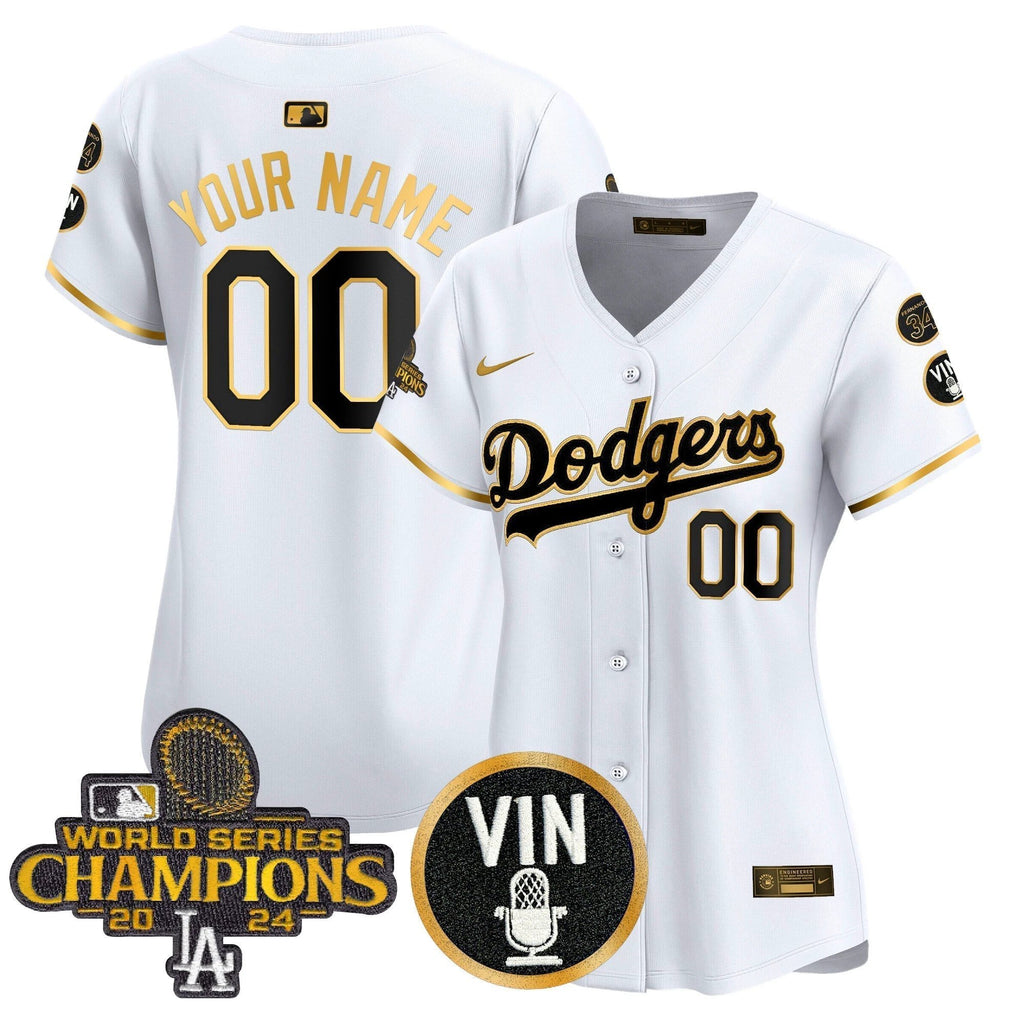 Dodgers 2025 Vin Scully & #34 Fernando Patch Gold Vapor Premier Limited Custom Jersey - All Stitched by Los Angeles Dodgers