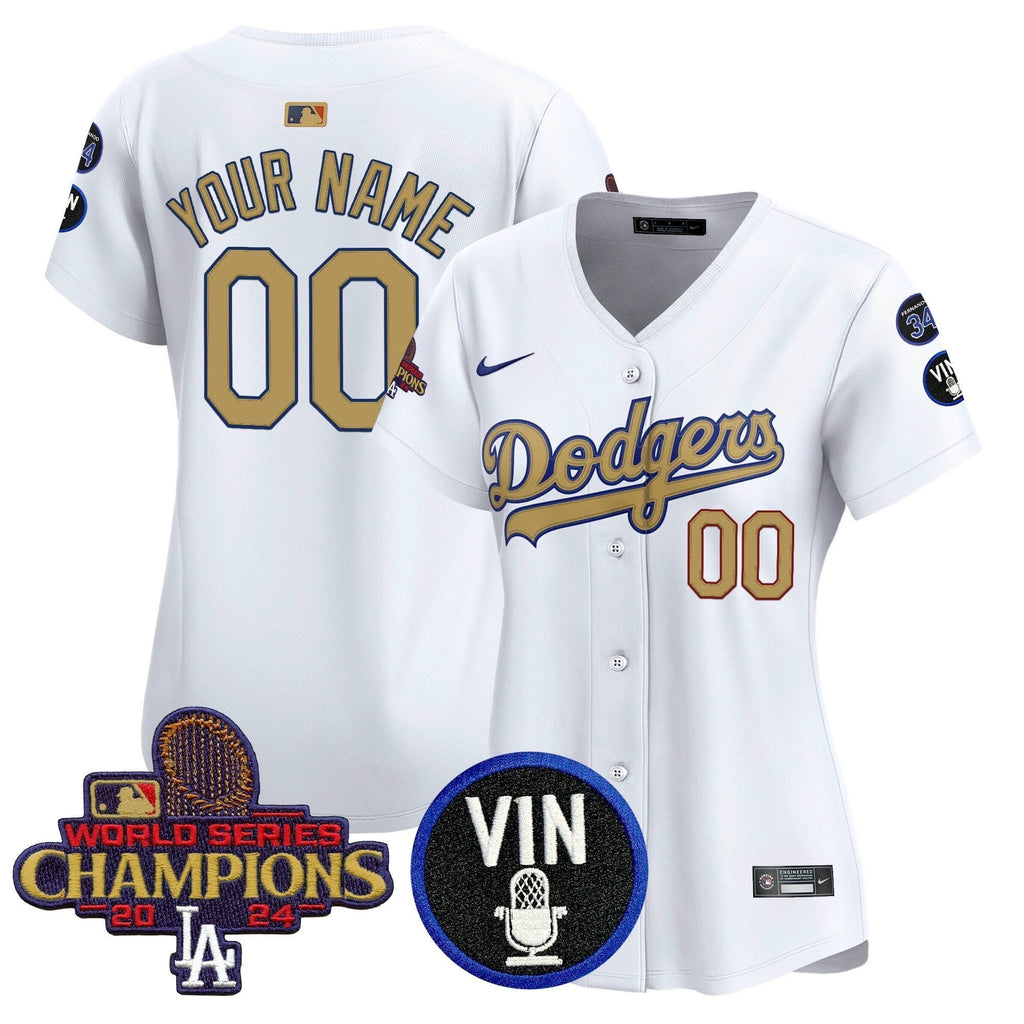 Dodgers 2025 Vin Scully & #34 Fernando Patch Gold Vapor Premier Limited Custom Jersey - All Stitched by Los Angeles Dodgers
