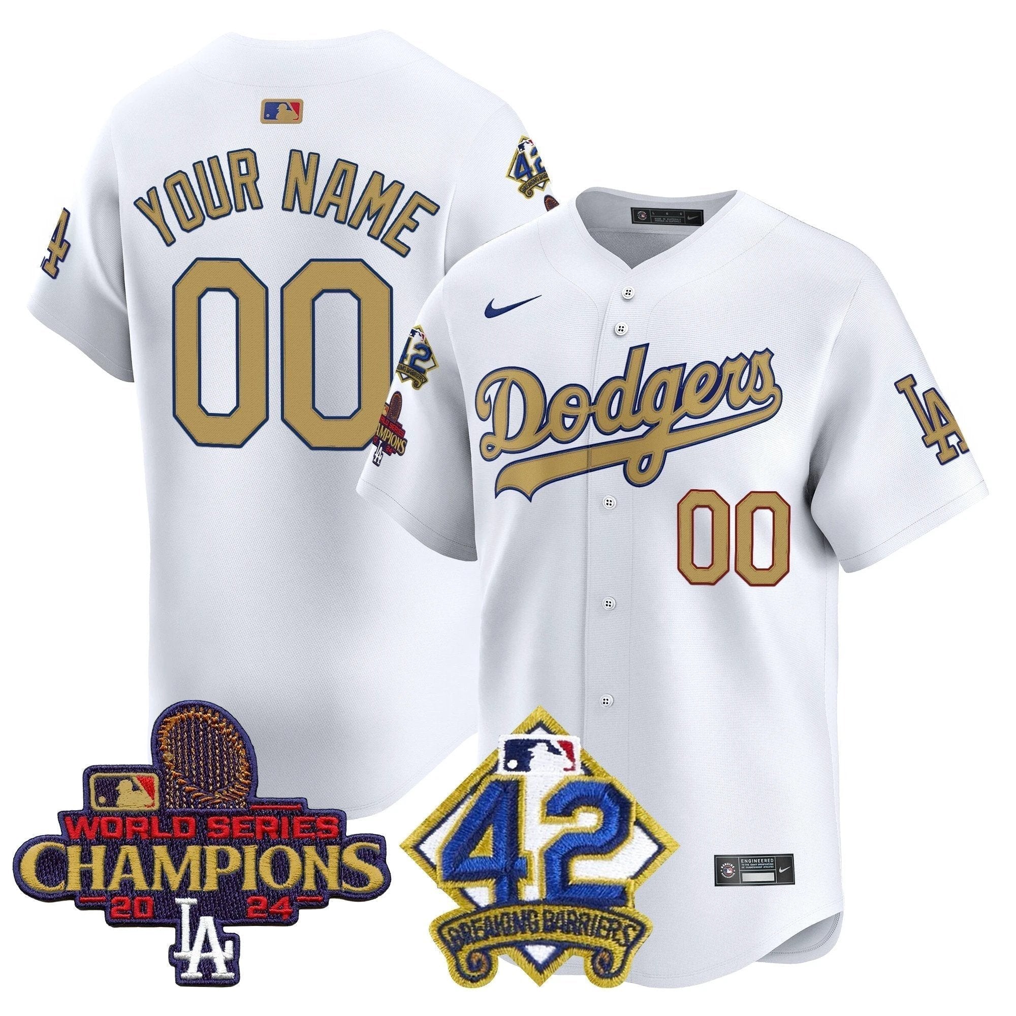 Dodgers 2024 World Series Champions & Jackie Robinson Patch Vapor Premier Limited Custom Jersey - All Stitched by Los Angeles Dodgers