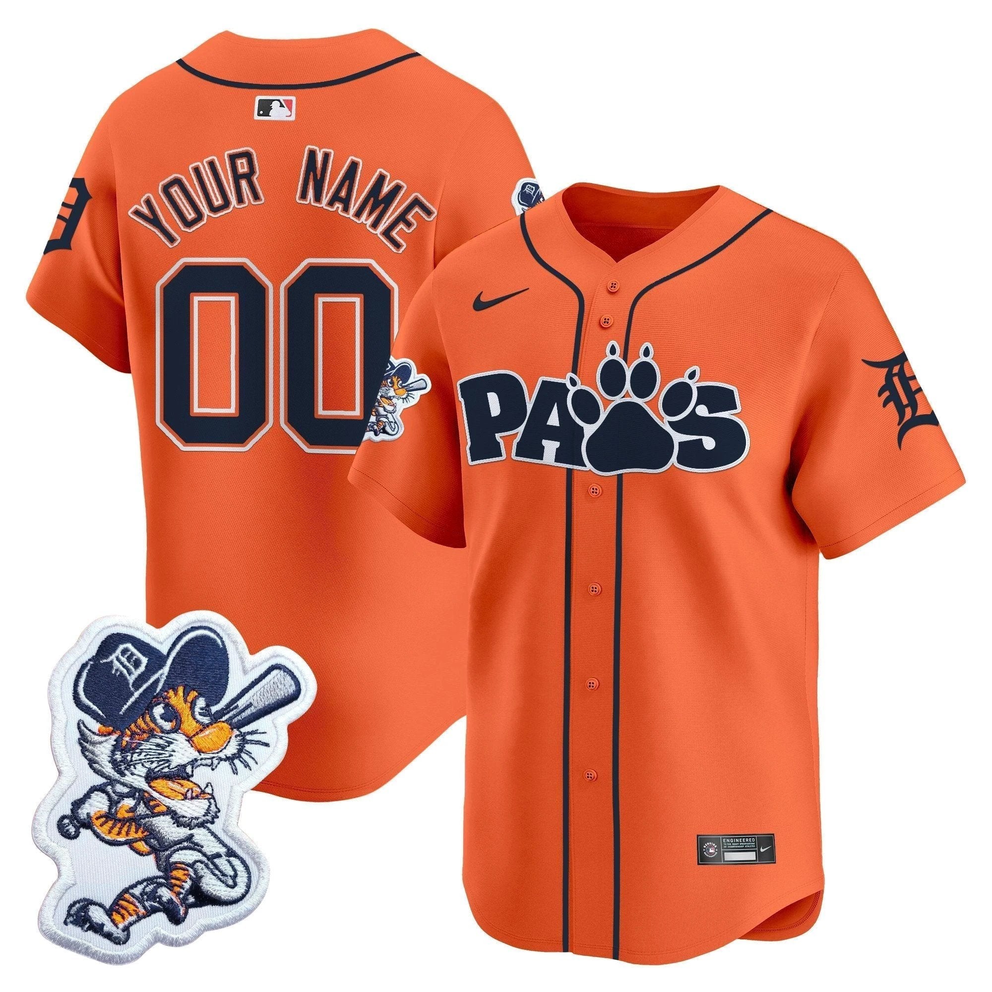 Detroit Tigers Paws Patch Vapor Premier Limited Custom Jersey V2 - All Stitched by Detroit Tigers